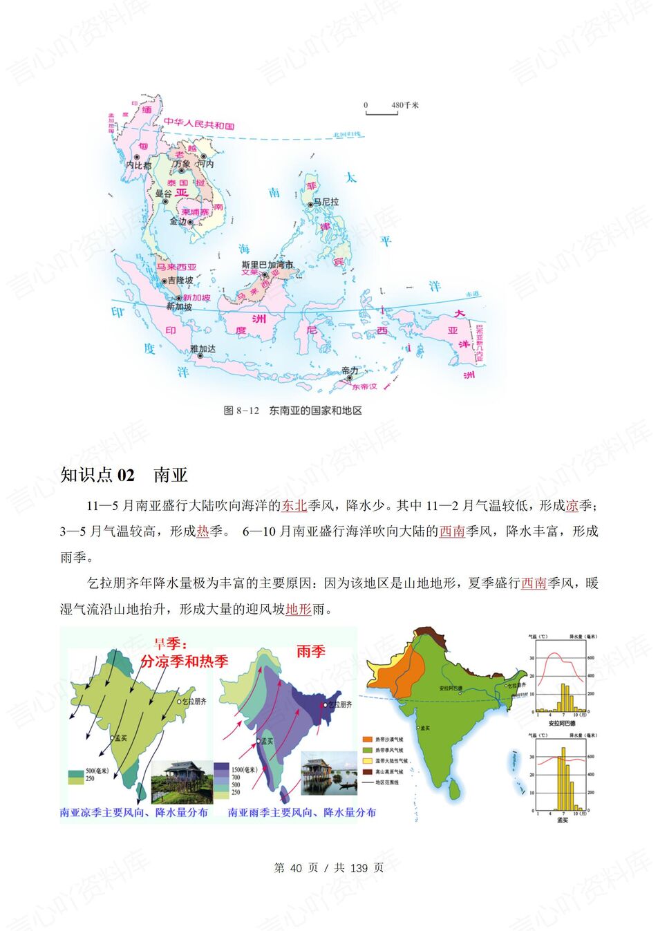 初中地理 | 新教材湘教版七年级下章节单元知识清单（背诵填空版）插图初中地理3