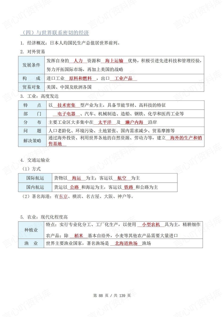 初中地理 | 新教材湘教版七年级下章节单元知识清单（背诵填空版）插图初中地理6