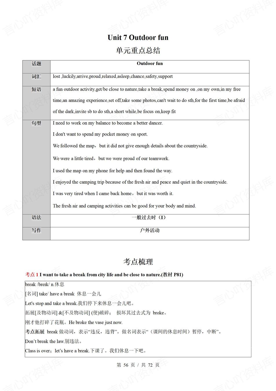 初中英语 | 新教材牛津译林版七年级下册单元知识梳理（原卷解析版）插图初中英语7