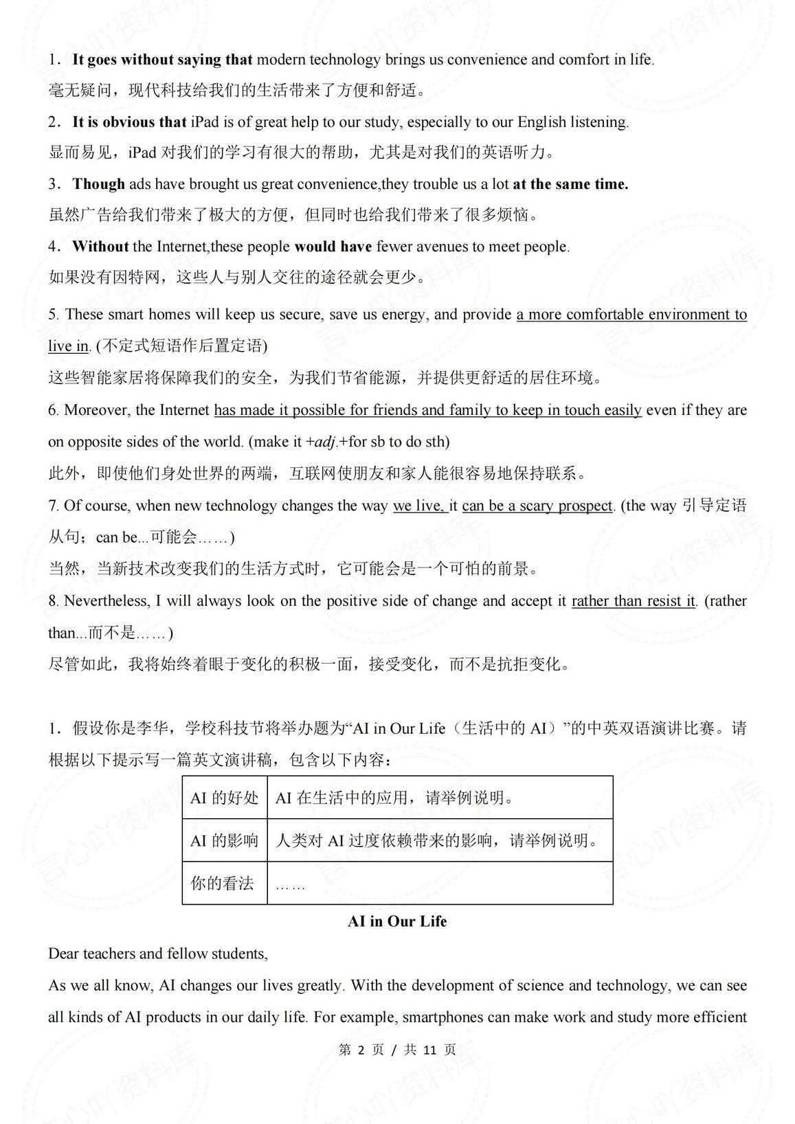 初中英语-2025中考英语热点话题写作范文AI人工智能插图初中英语1