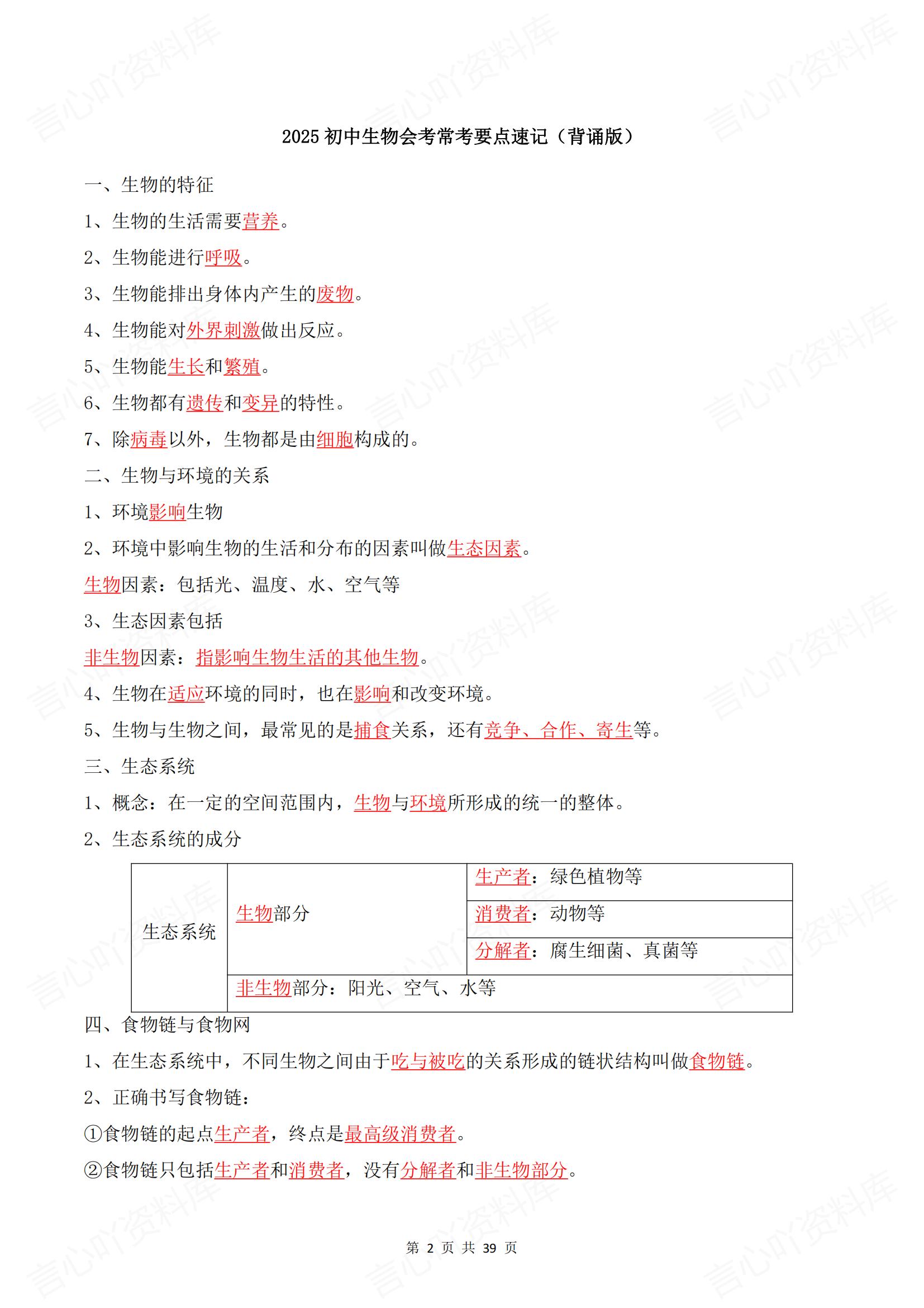 初中生物 | 会考常考知识要点背诵填空默写插图初中生物1