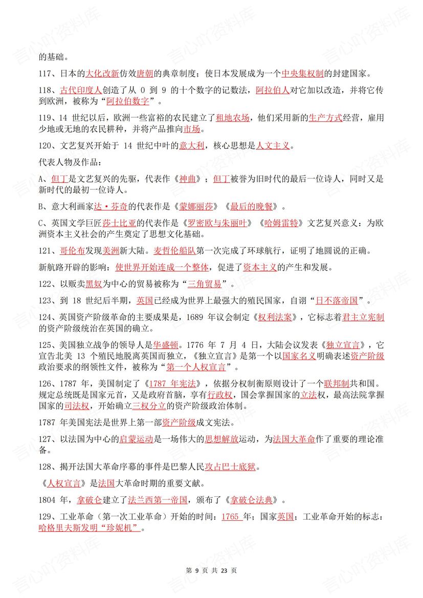 初中历史 | 中考复习172高频考点背诵默写插图初中历史5