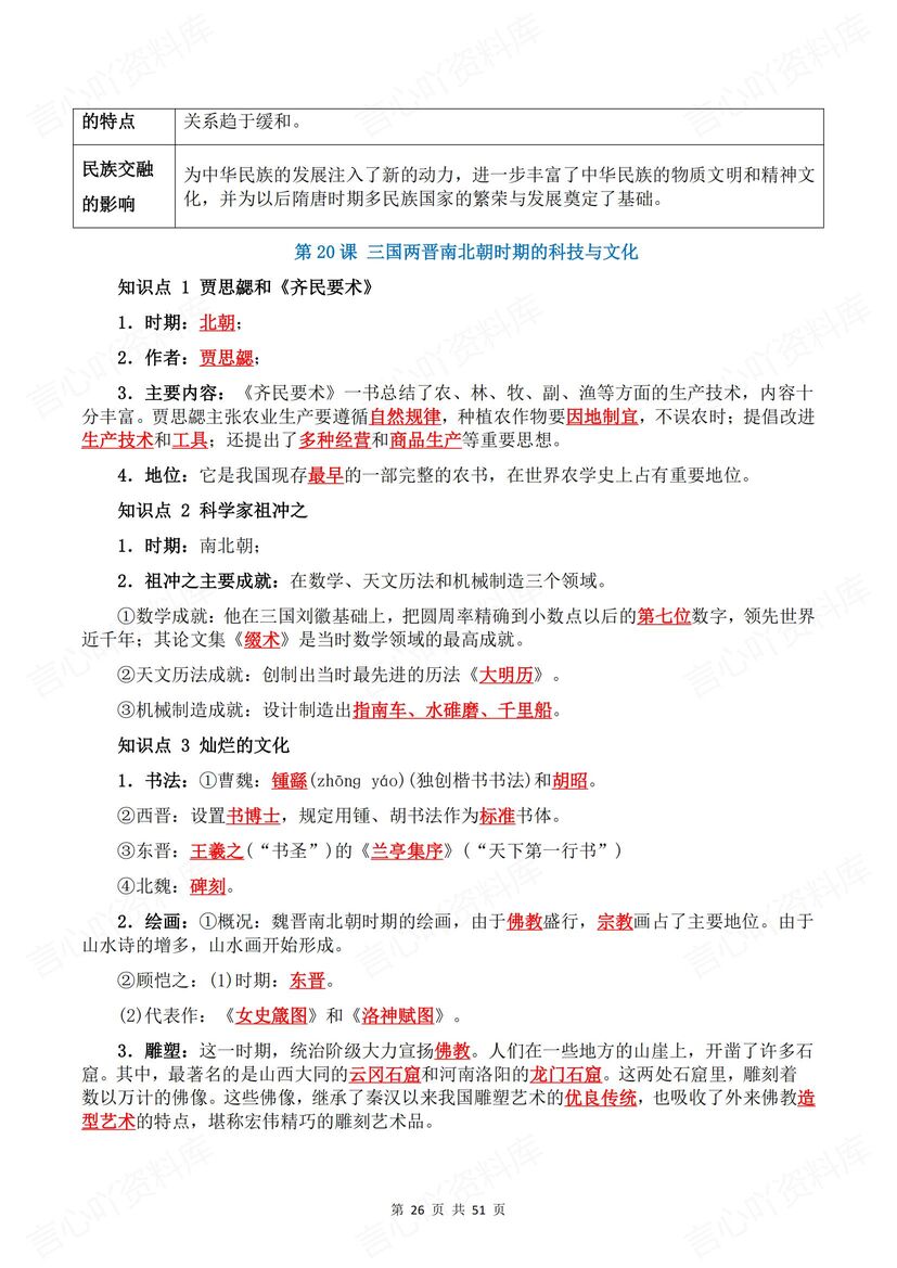 初中历史 | 新版七上知识点梳理背诵默写汇插图初中历史7