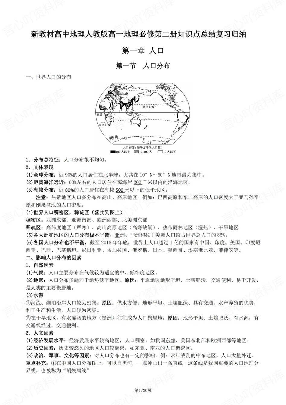 高中地理 | 新人教版必修二知识点总结同步清单梳理归纳-言心吖资料库