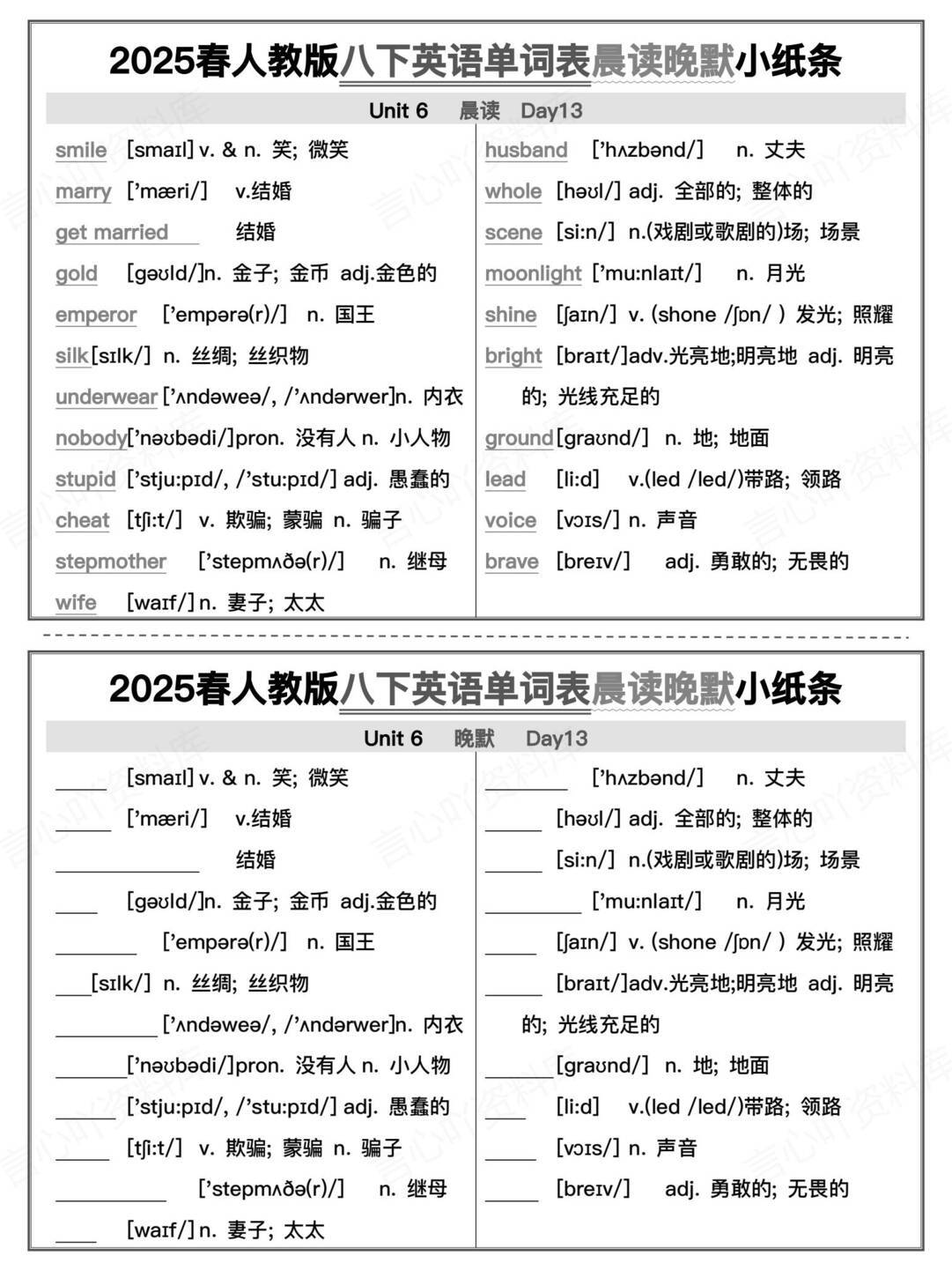 初中英语-人教版八下背默单词表默写小纸条插图初中英语6