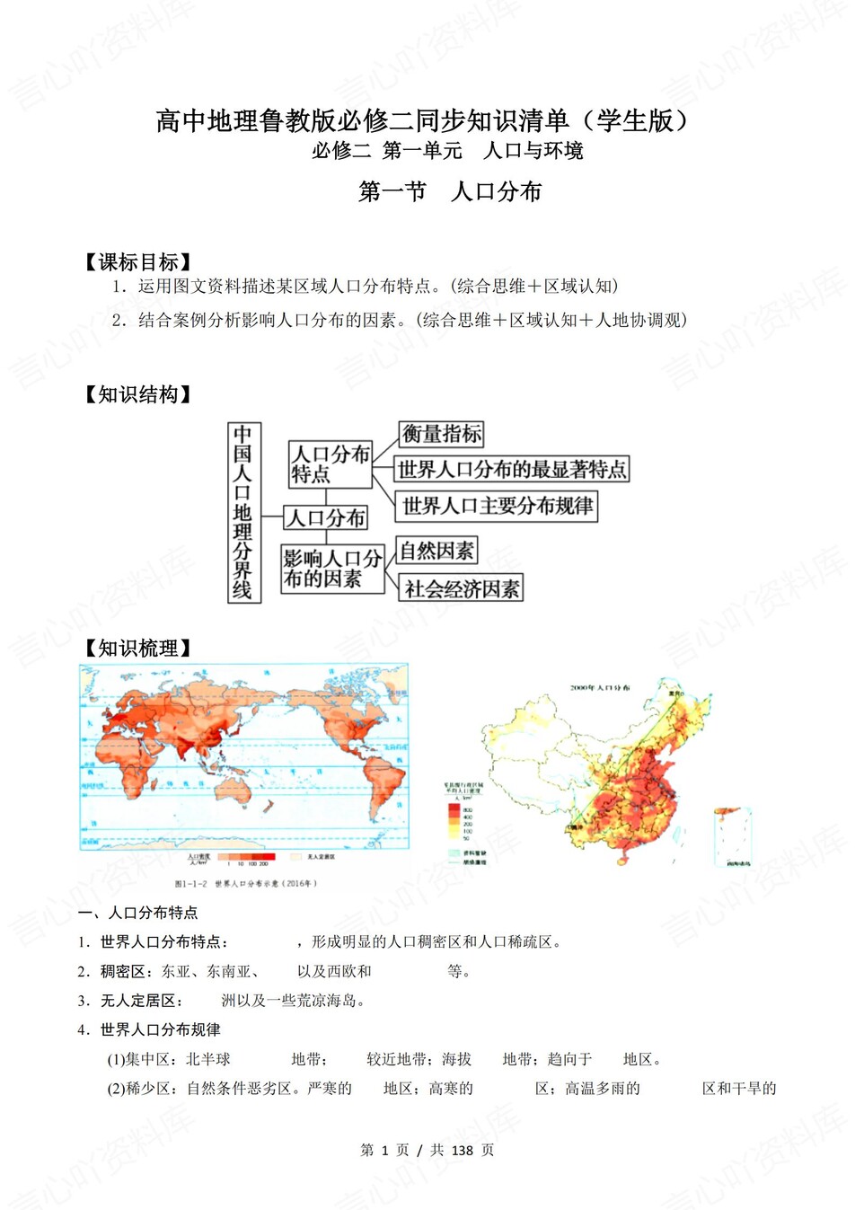 高中地理 | 新鲁教版必修二同步清单填空背诵知识总结梳理（填空默写）-言心吖资料库