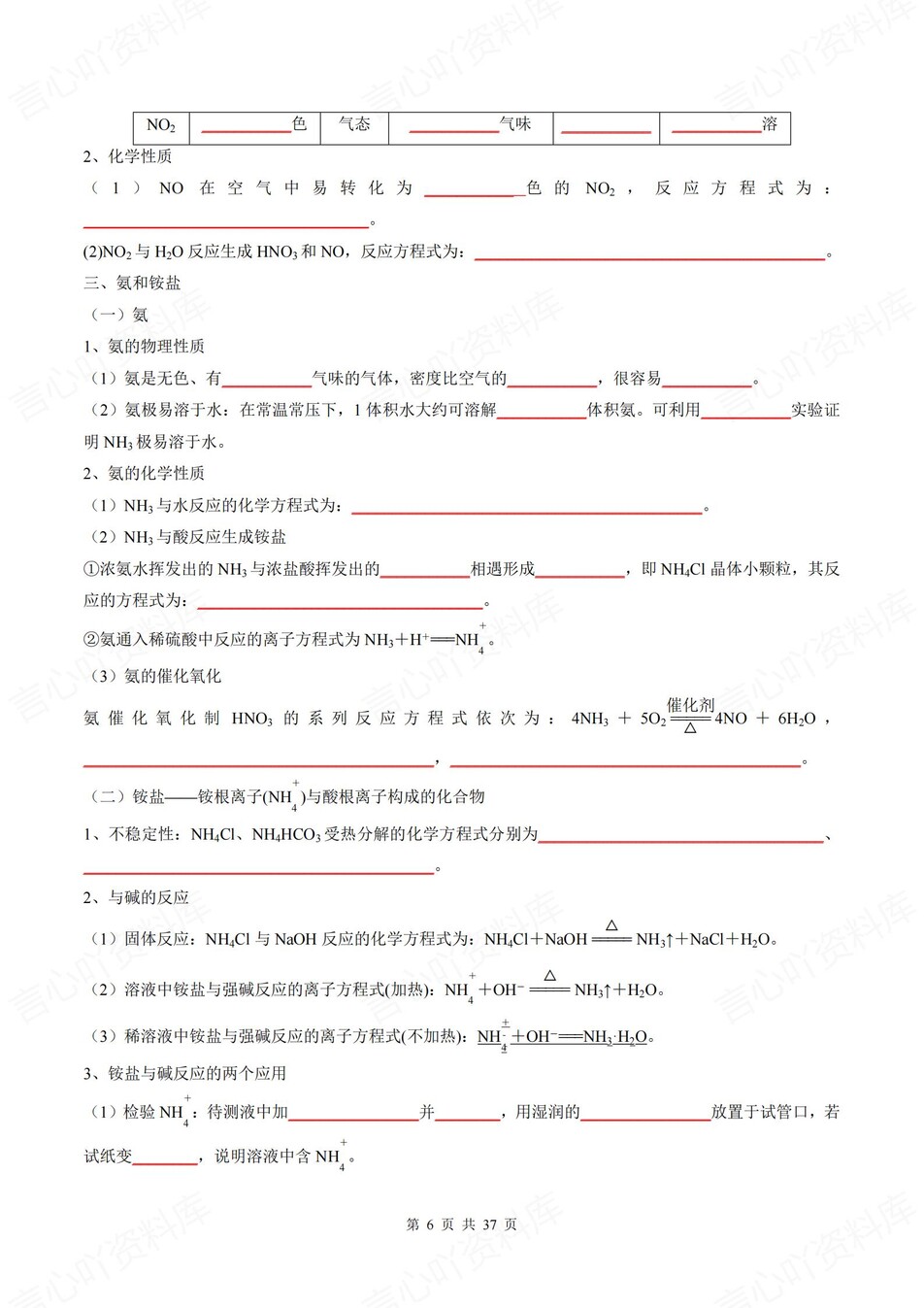 高中化学 | 新人教版必修二同步清单填空背诵知识总结梳理（填空默写）插图高中化学5
