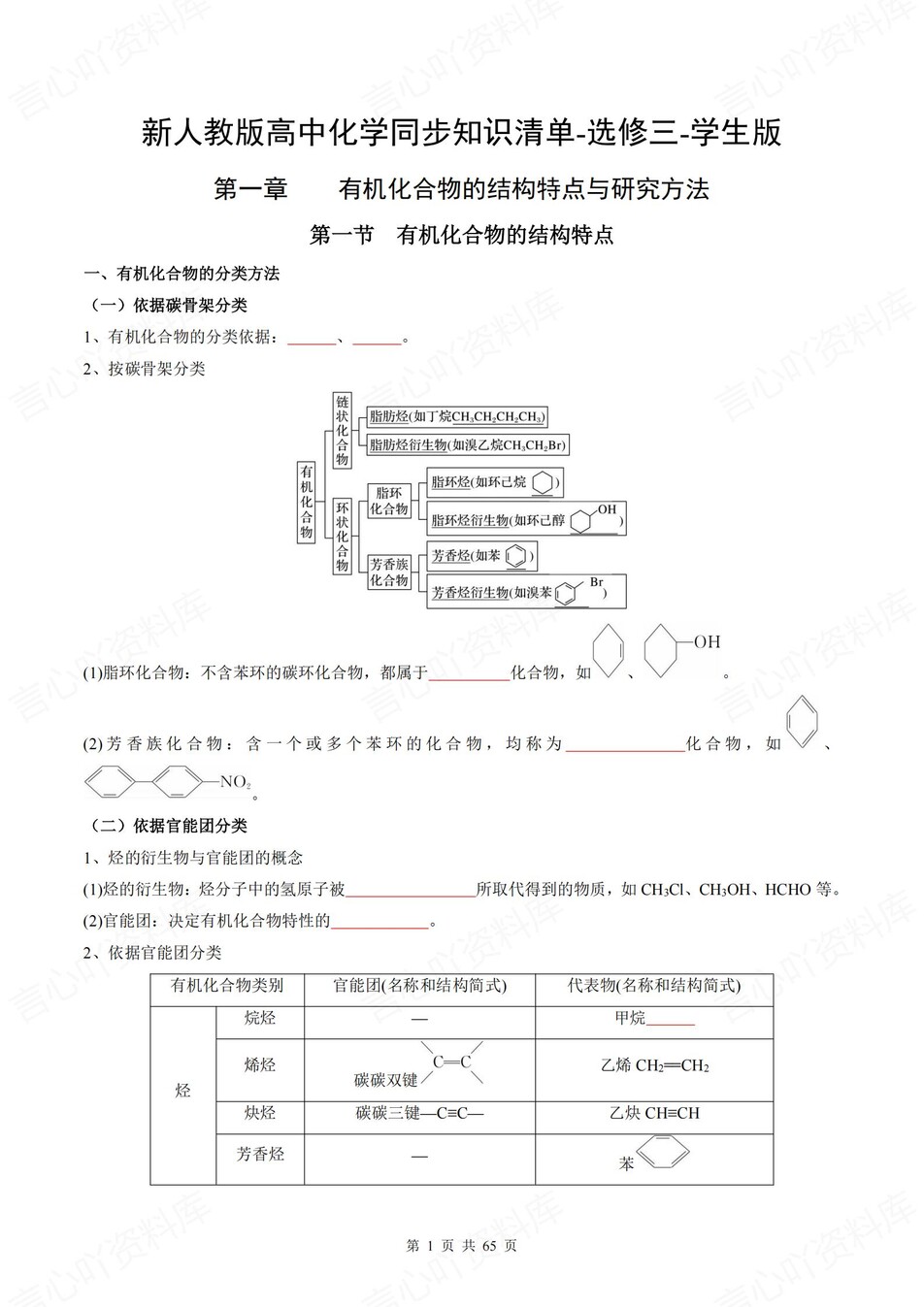 高中化学 | 新人教版选择性必修三同步清单填空背诵知识总结梳理（填空默写）-言心吖资料库
