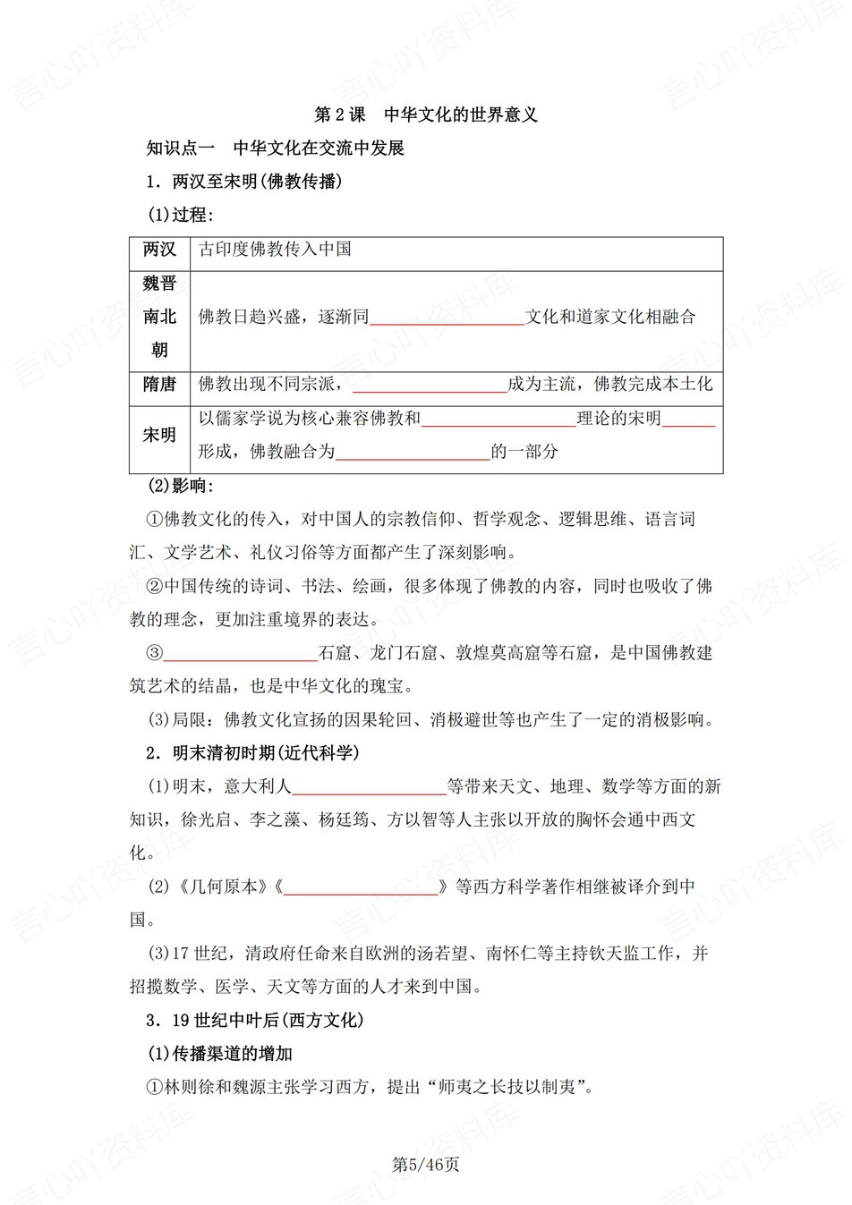 高中历史 | 统编版选择性必修三同步清单填空背诵知识总结梳理（填空默写）插图高中历史4