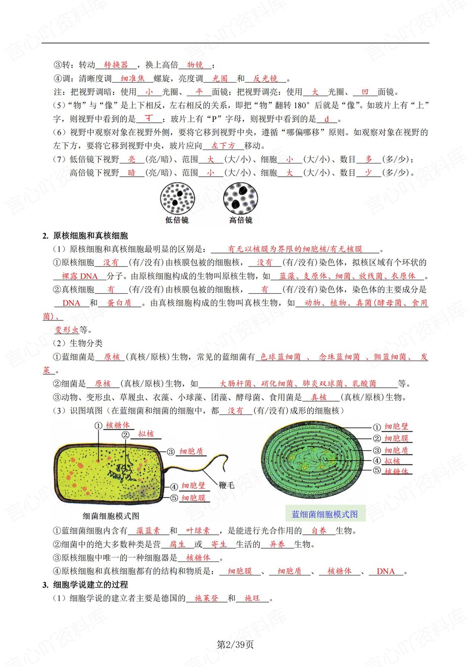 高中生物 | 新人教版必修一同步清单填空背诵知识总结梳理（背诵答案）插图高中生物1