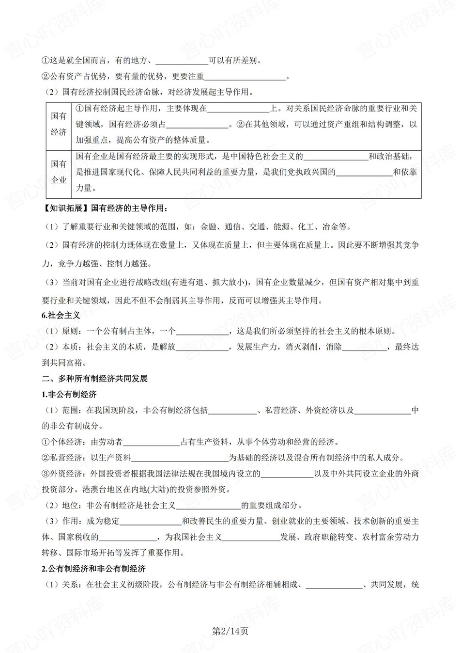 高中政治 | 统编版必修二同步清单填空背诵知识总结梳理（填空默写）插图高中政治1