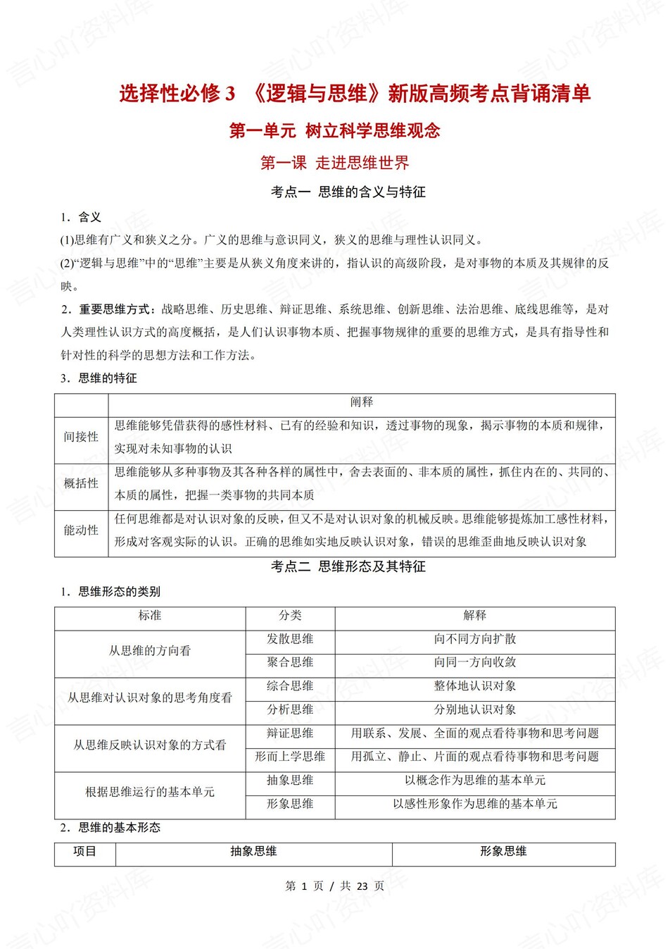 高中政治 | 统编版选择性必修三高频考点背诵清单知识总结-言心吖资料库