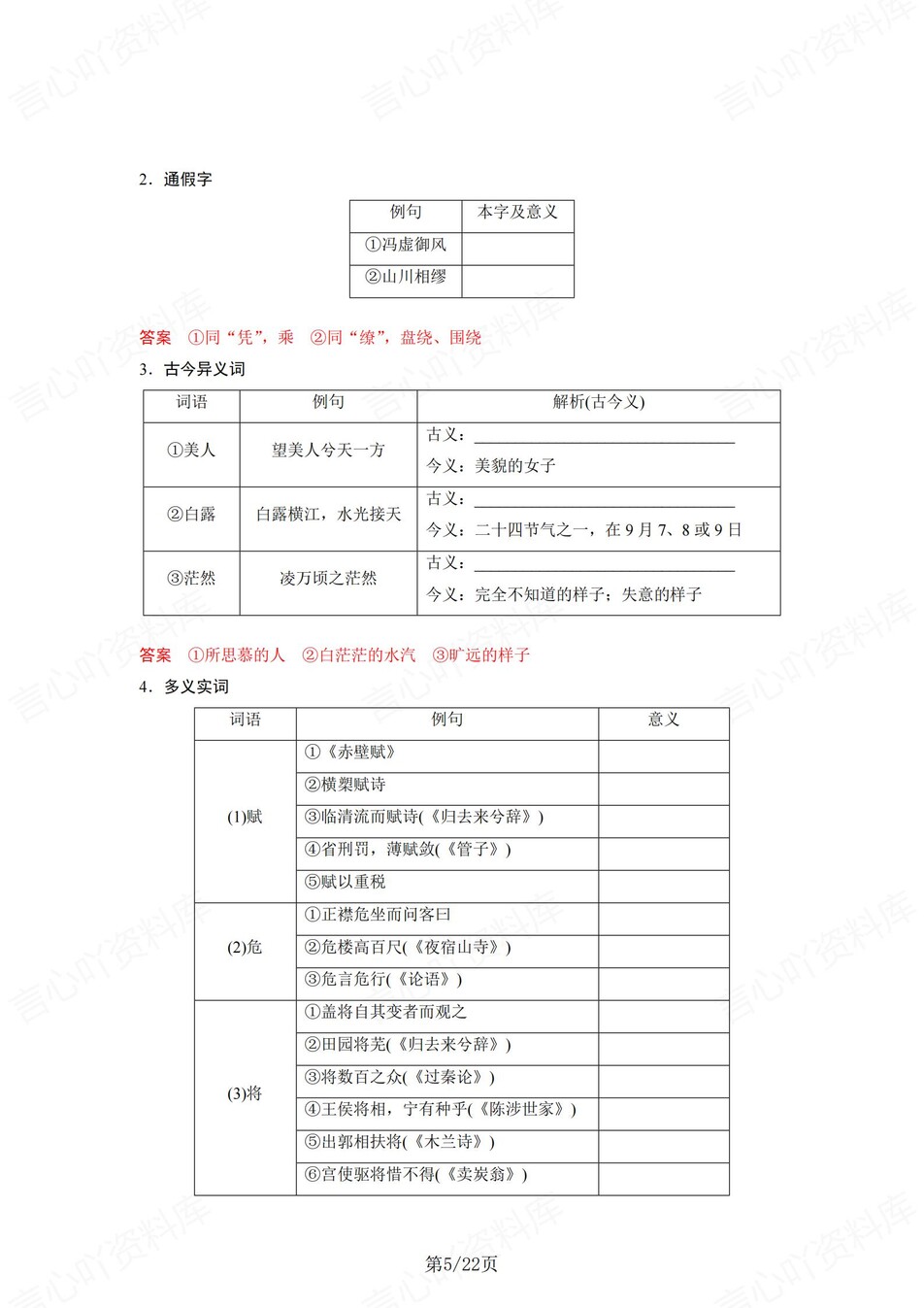 高中语文 | 统编必修上册文言文知识清单挖空训练重点梳理（背诵答案）插图高中语文4