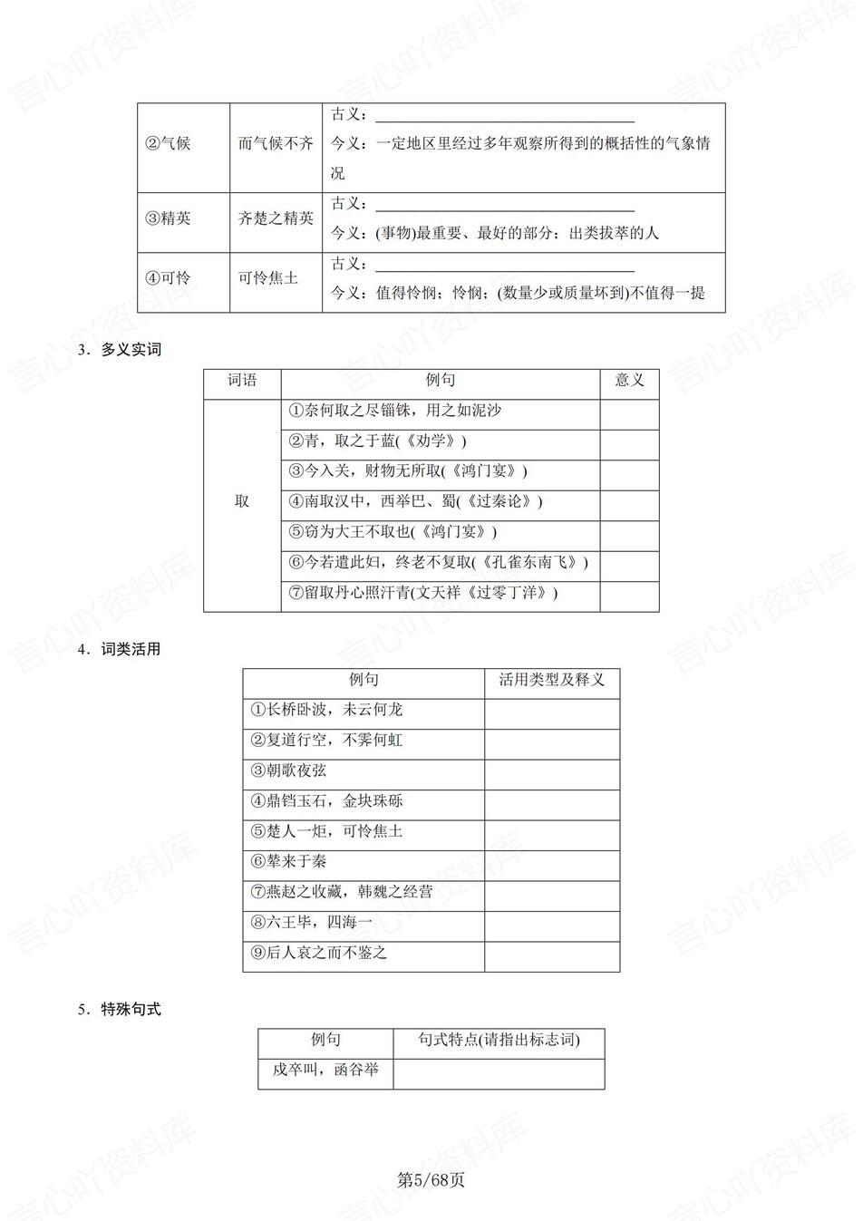 高中语文 | 统编必修下册文言文知识清单挖空训练重点梳理（填空默写）插图高中语文4