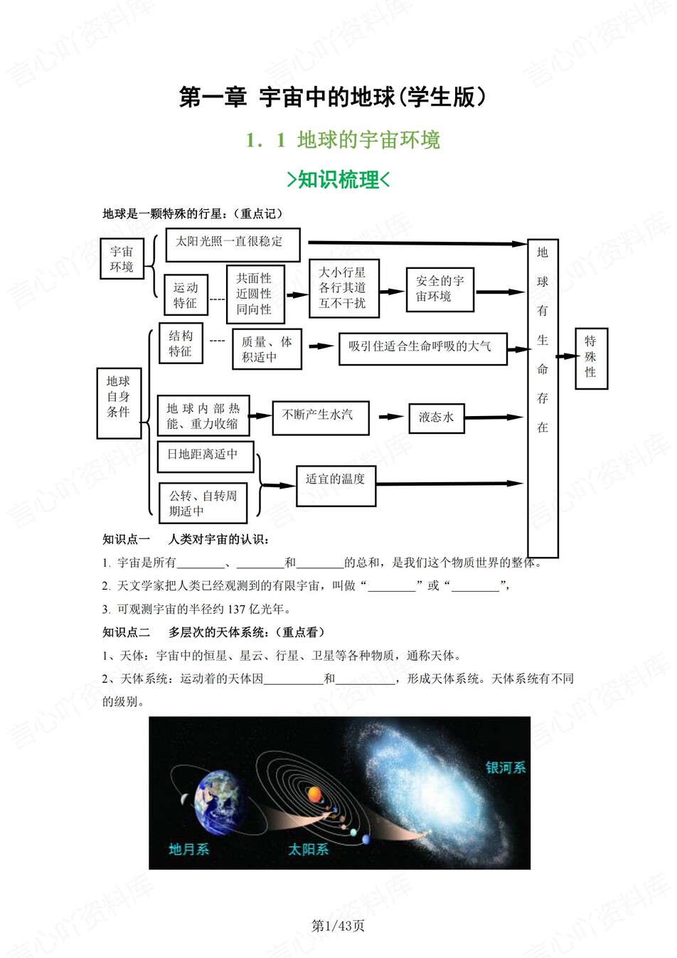 高中地理 | 新湘教版必修一同步清单填空背诵知识总结梳理（填空默写）-言心吖资料库