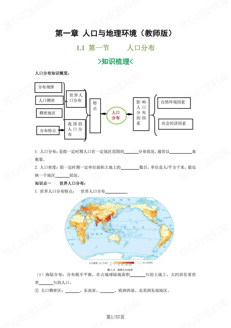 高中地理 | 新湘教版必修二同步清单填空背诵知识总结梳理（填空默写）-言心吖资料库