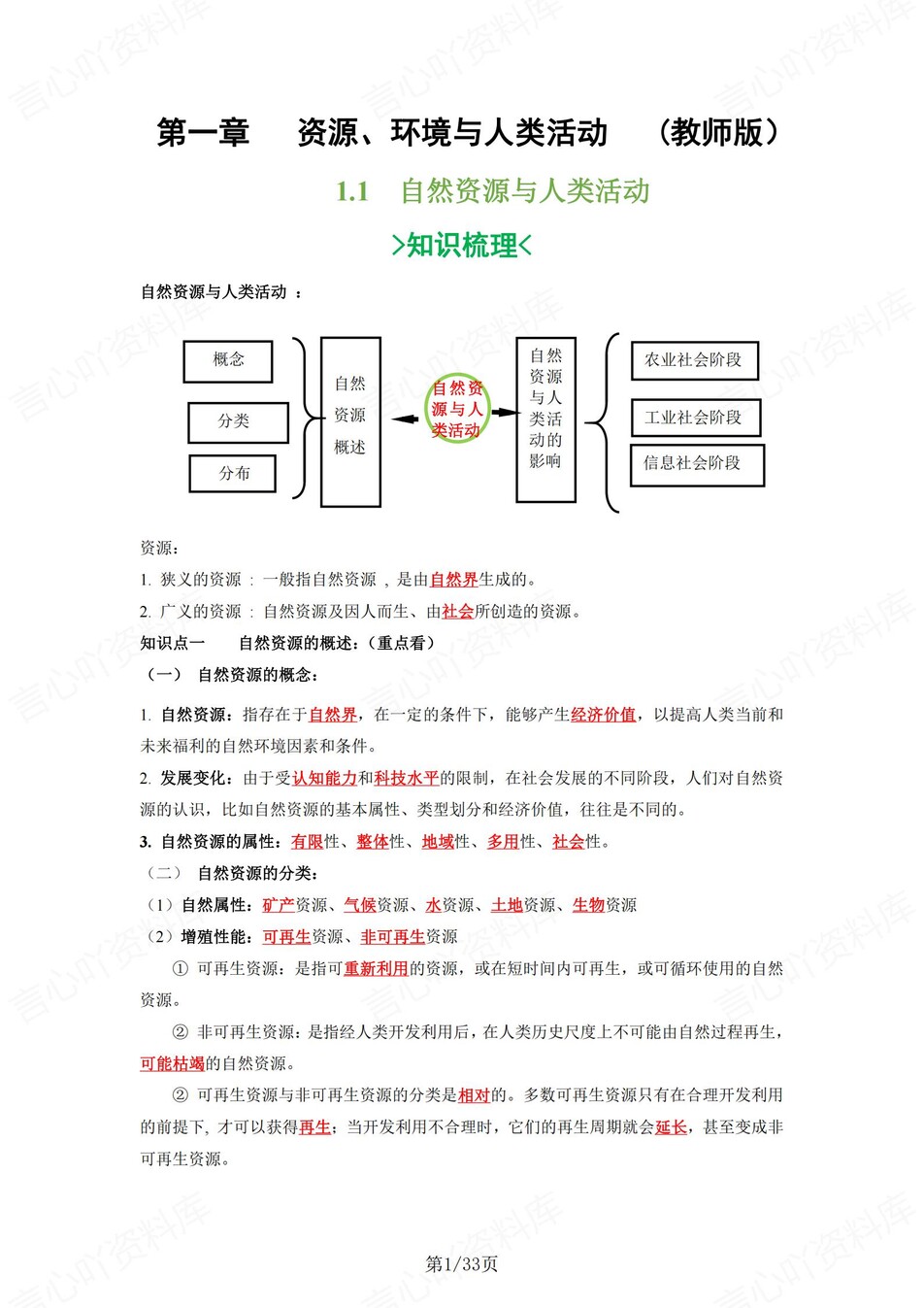 高中地理 | 新湘教版选择性必修三同步清单填空背诵知识总结梳理（背诵答案）-言心吖资料库