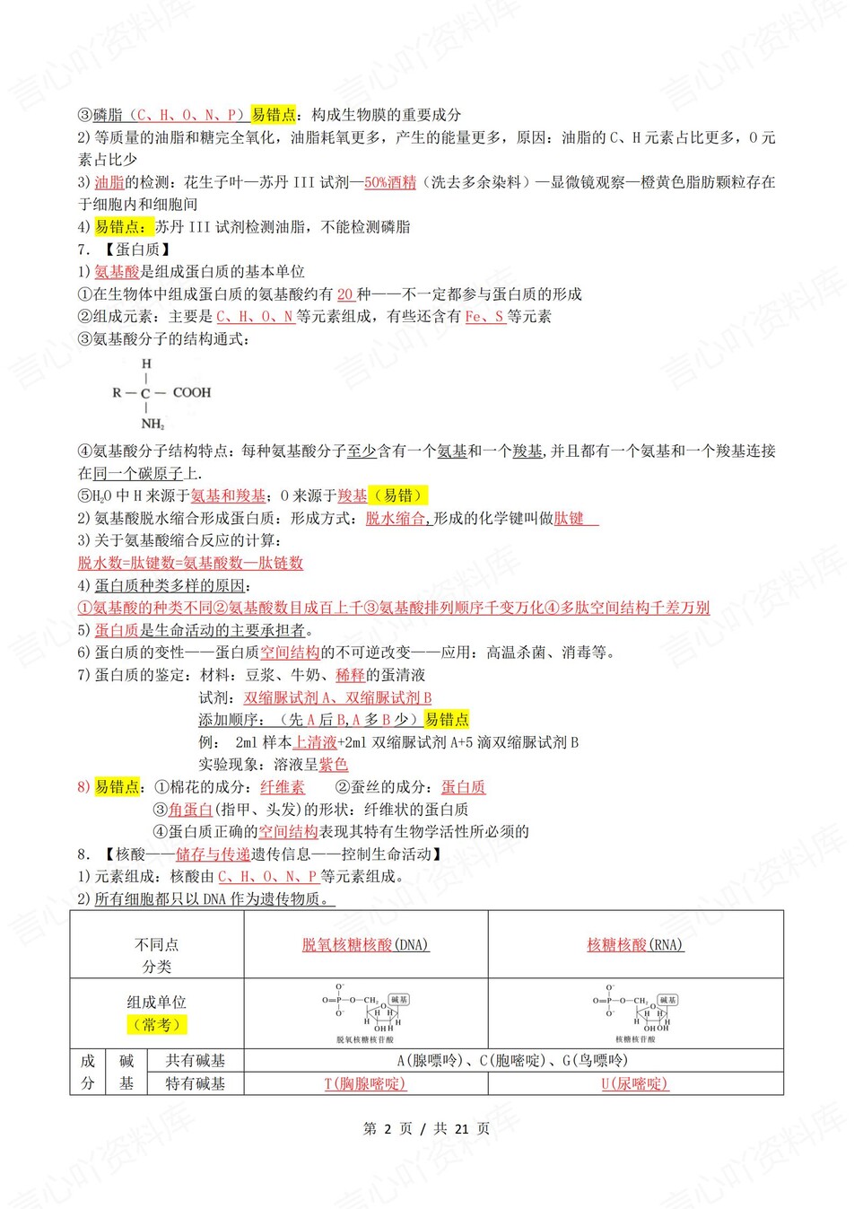 高中生物 | 新浙教浙科版必修一同步清单填空背诵知识总结梳理（背诵答案）插图高中生物1