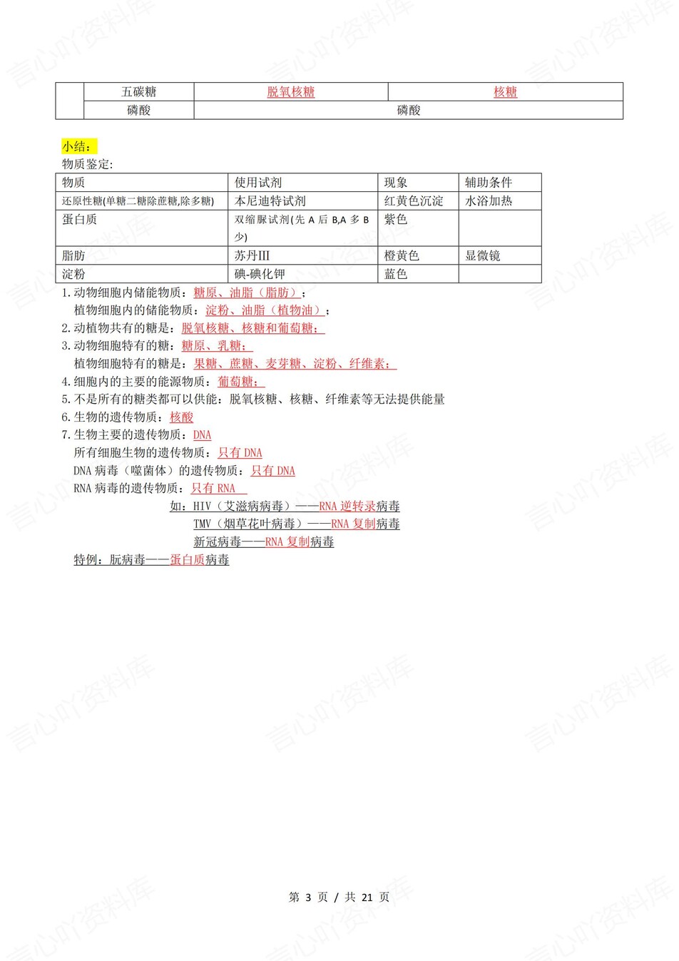 高中生物 | 新浙教浙科版必修一同步清单填空背诵知识总结梳理（背诵答案）插图高中生物2