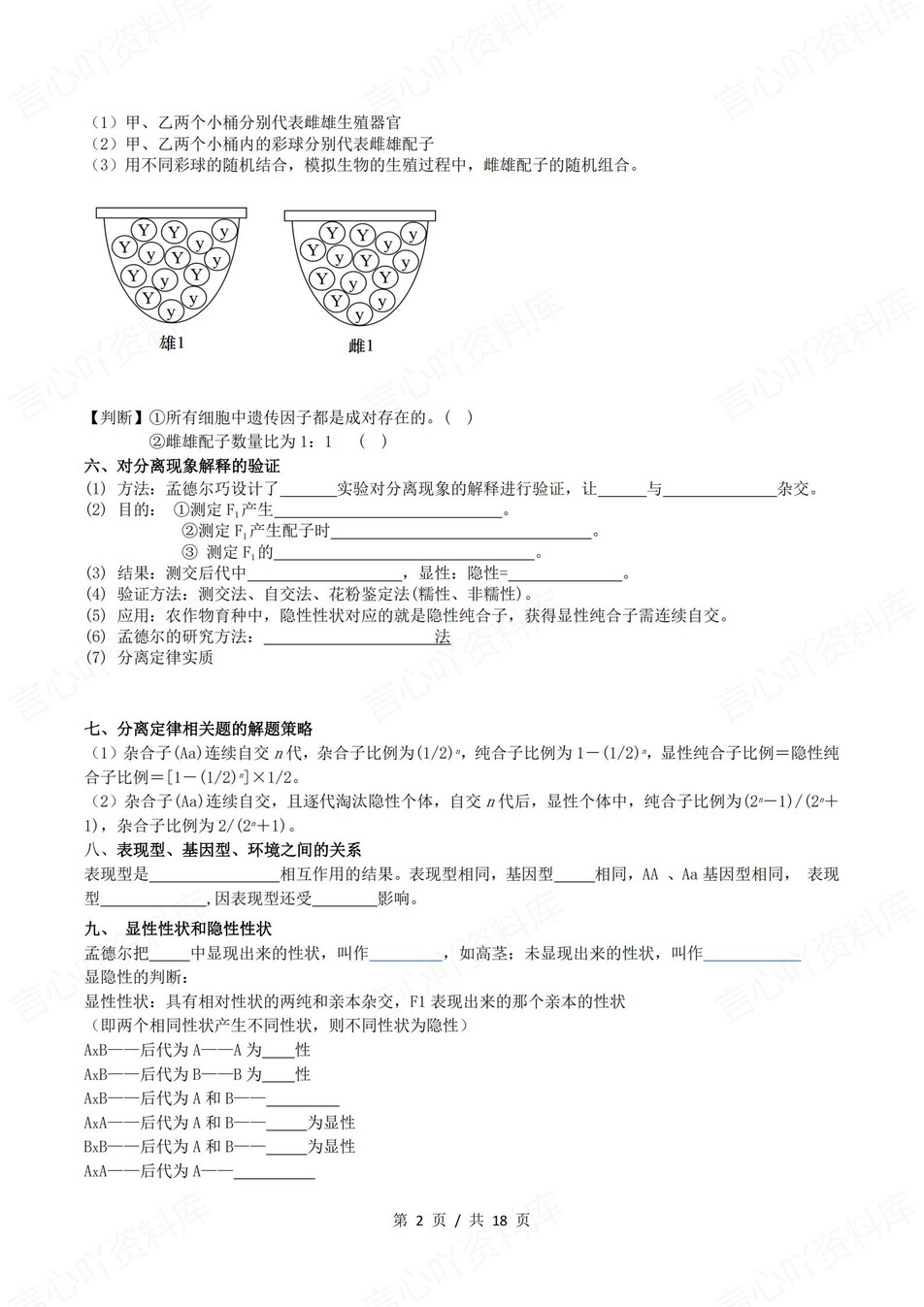 高中生物 | 新浙教浙科版必修二同步清单填空背诵知识总结梳理（填空默写）插图高中生物1