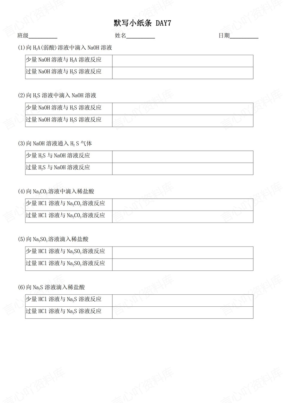 高中化学 | 通用版必修一知识点默写小纸条填空梳理总结（填空默写）插图高中化学4