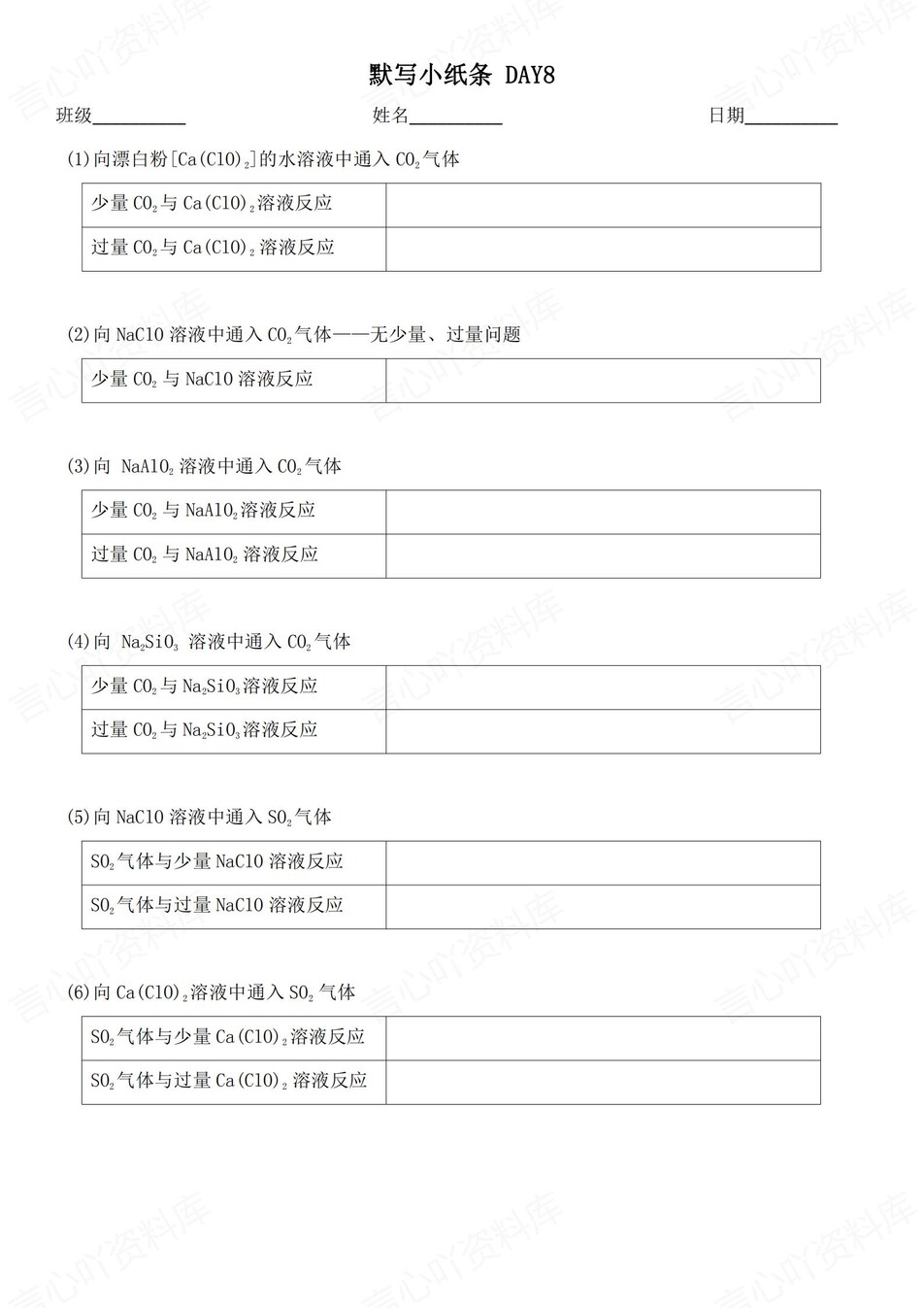高中化学 | 通用版必修一知识点默写小纸条填空梳理总结（填空默写）插图高中化学5
