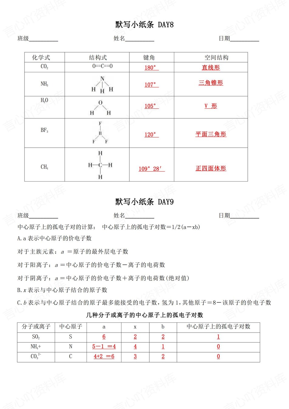 高中化学 | 通用版选择性必修二知识点默写小纸条填空梳理总结（背诵答案）插图高中化学4