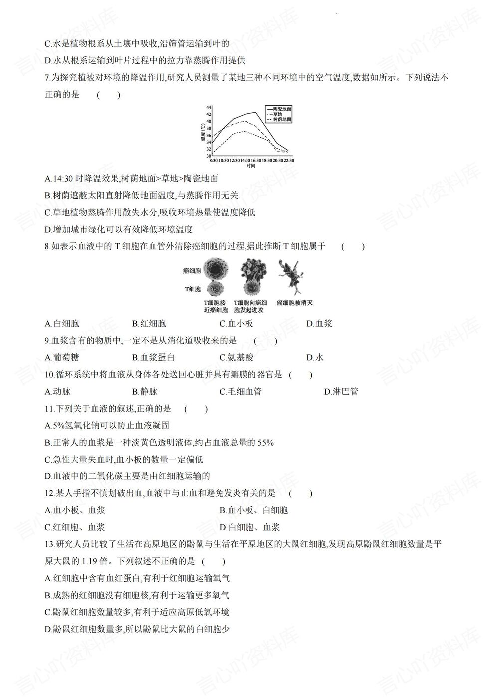 初中生物 | 北京版初一下章节单元练习测试插图初中生物2
