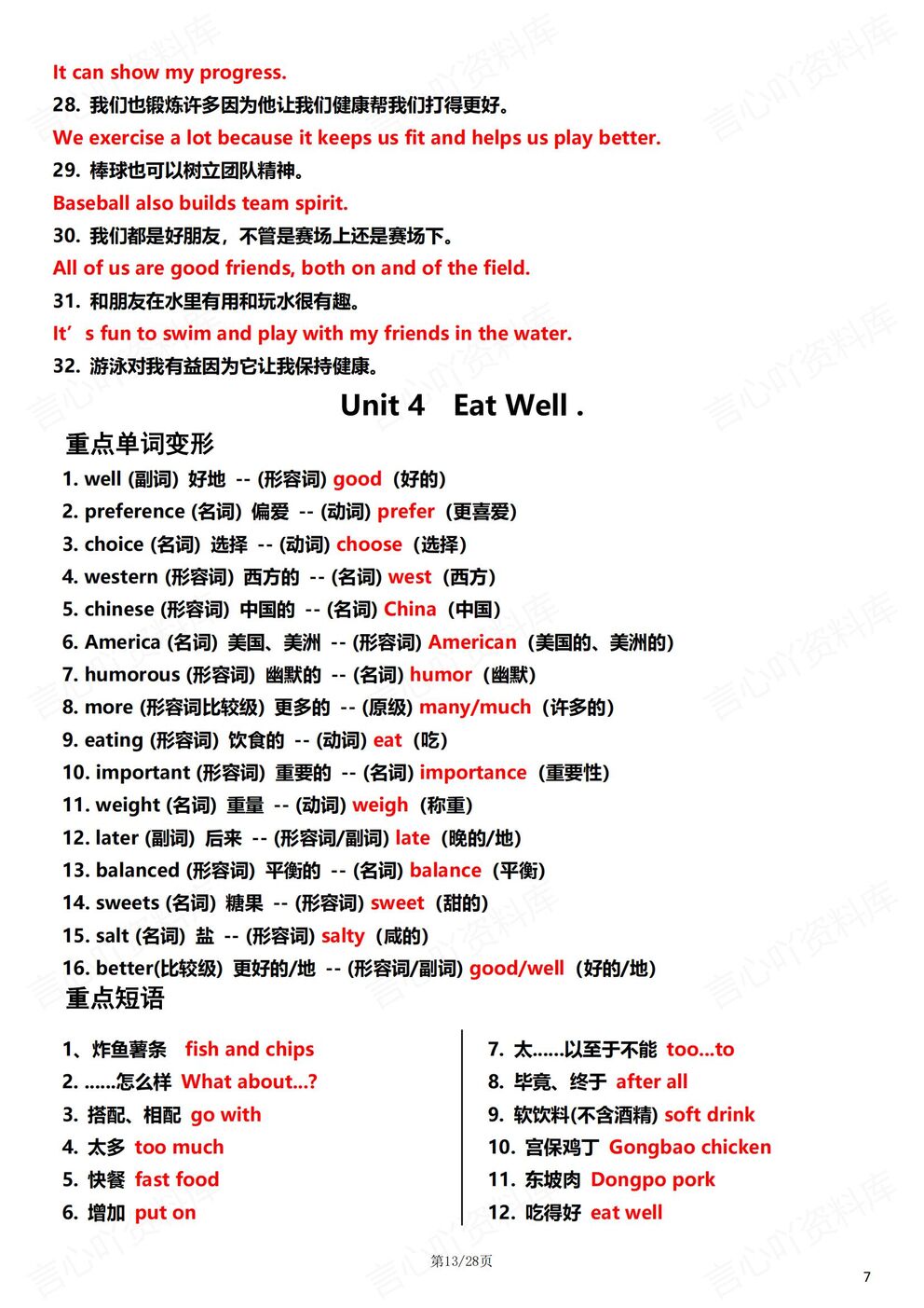初中英语 | 初一下期末复习重点知识梳理总插图初中英语4