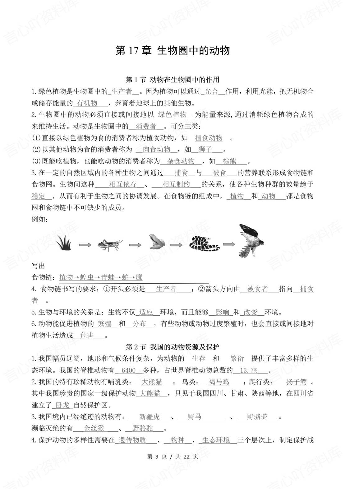初中生物 | 北师大版八年级上册单元同步知识清单（背诵填空版）插图初中生物3