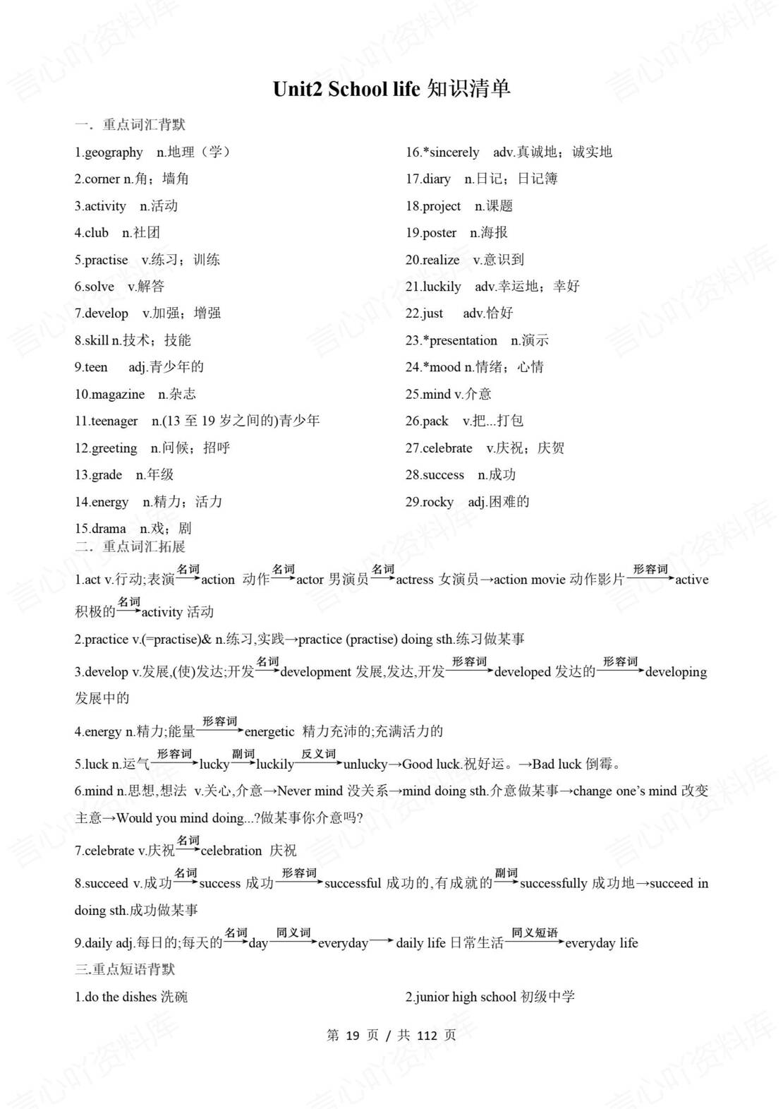 初中英语 | 新教材沪教版七年级上册单元知识清单（背诵填空版）插图初中英语1