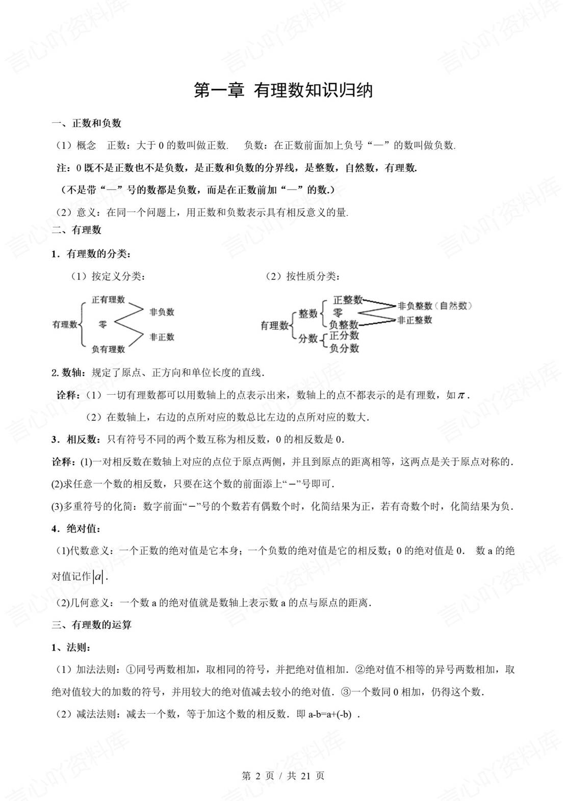 初中数学 | 新教材沪科版七上章节单元知识归纳总结-言心吖资料库
