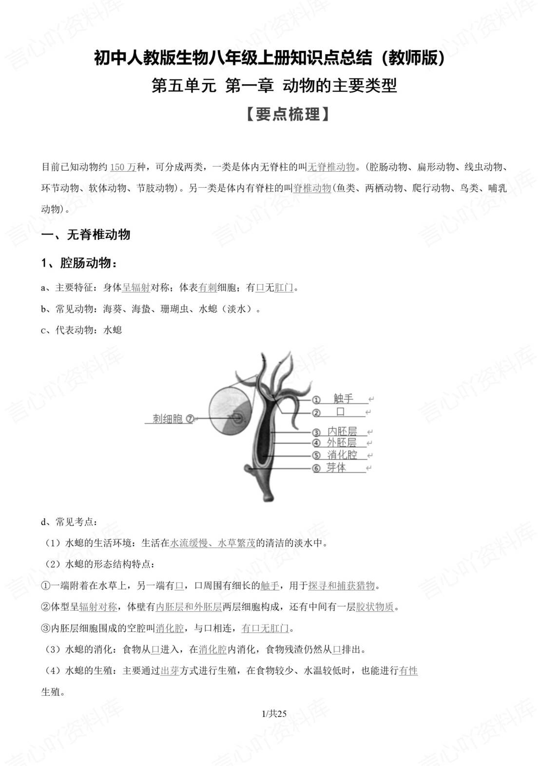 初中生物 | 人教版八年级上册知识总结（原卷解析版）-言心吖资料库