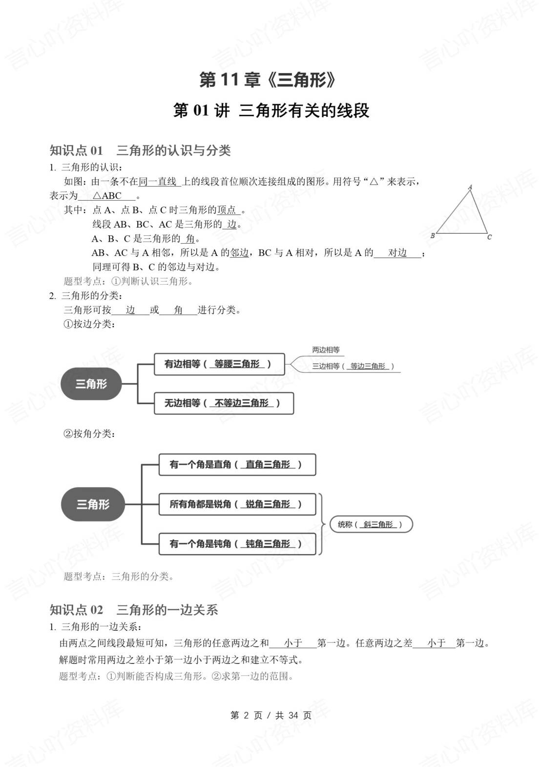 初中数学 | 人教版八年级上册数学知识总结原卷解析版-言心吖资料库