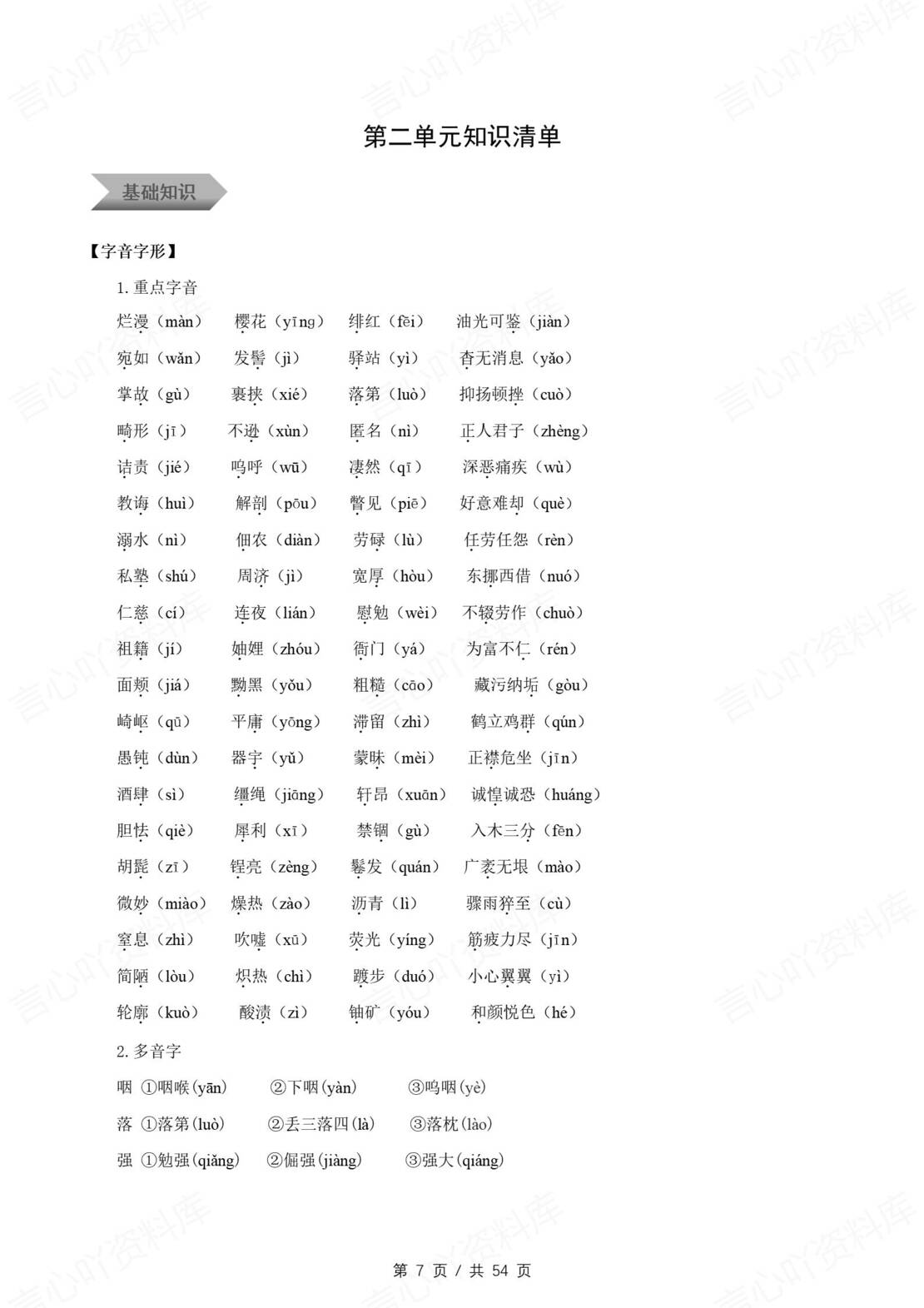 初中语文 | 八年级上同步知识清单（统编版）插图初中语文1