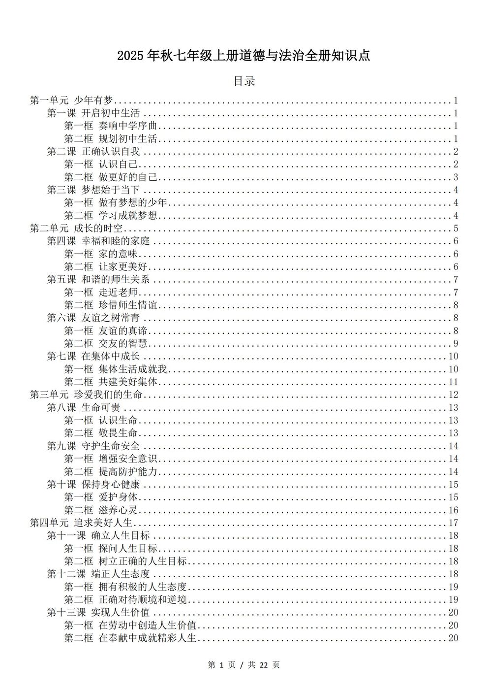 初中道法 | 新教材统编版七年级上册全册知识点总结归纳-言心吖资料库