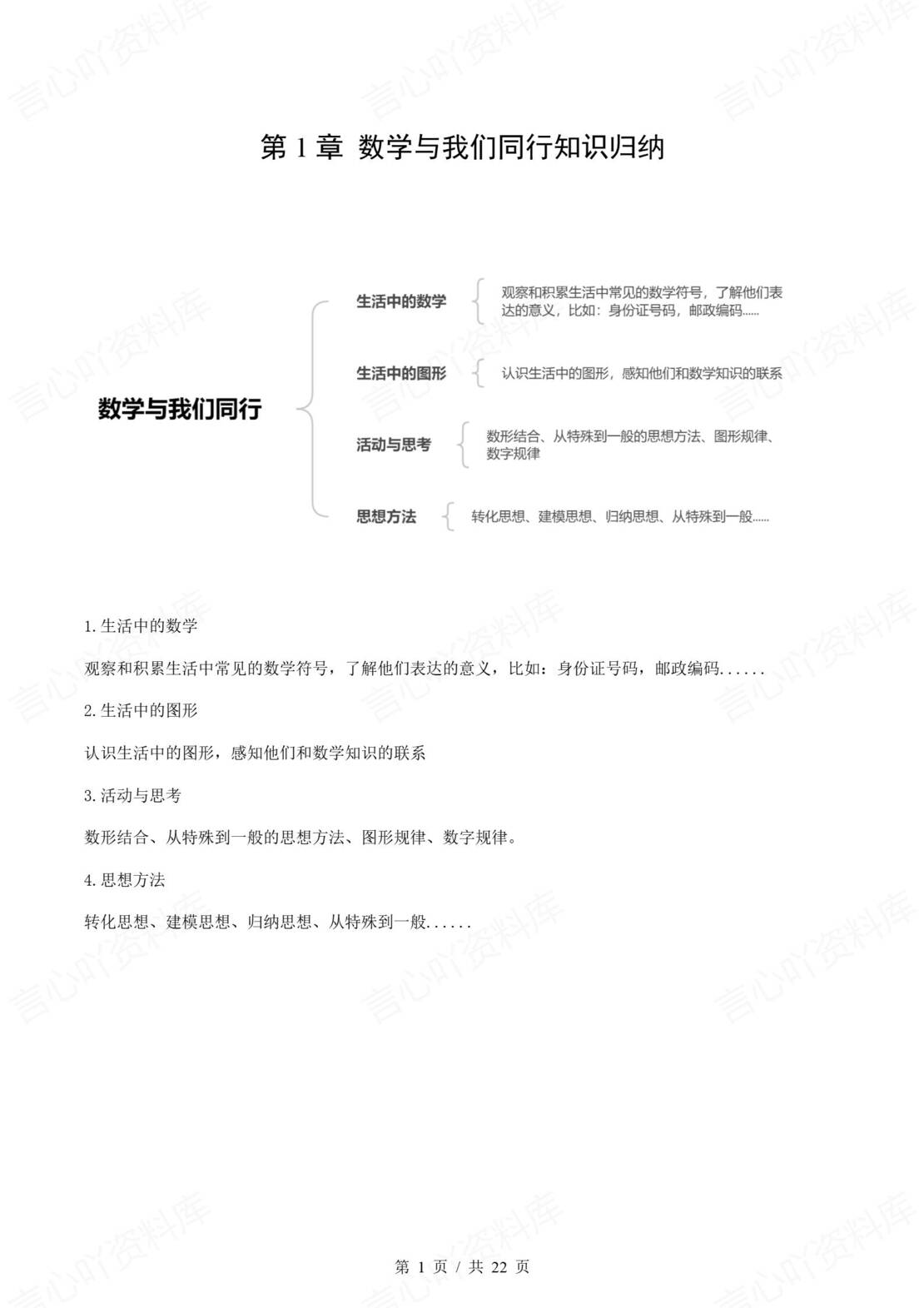 初中数学 | 新教材苏科版七年级上册章节单元知识归纳总结-言心吖资料库