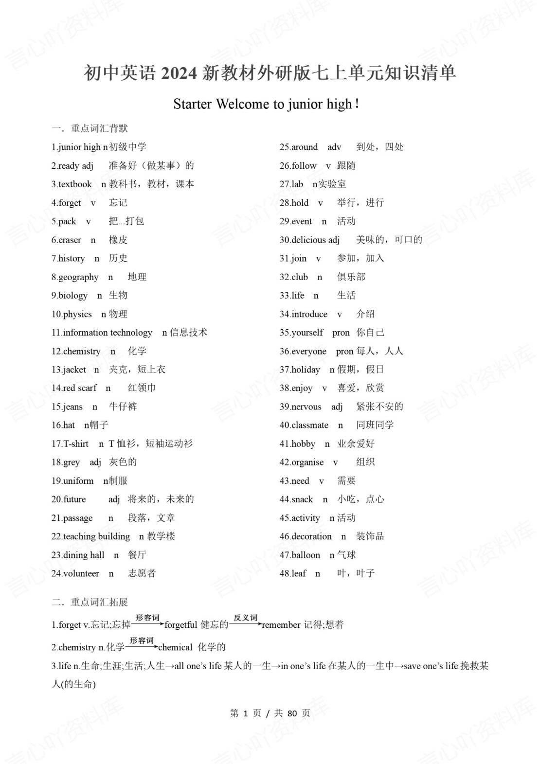 初中英语 | 新教材外研版七年级上册单元知识梳理（原卷解析版）-言心吖资料库