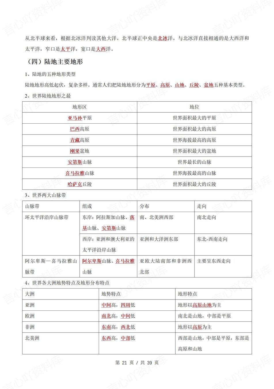 初中地理 | 新教材商务星球版七年级上同步背默清单（背诵填空版）插图初中地理5