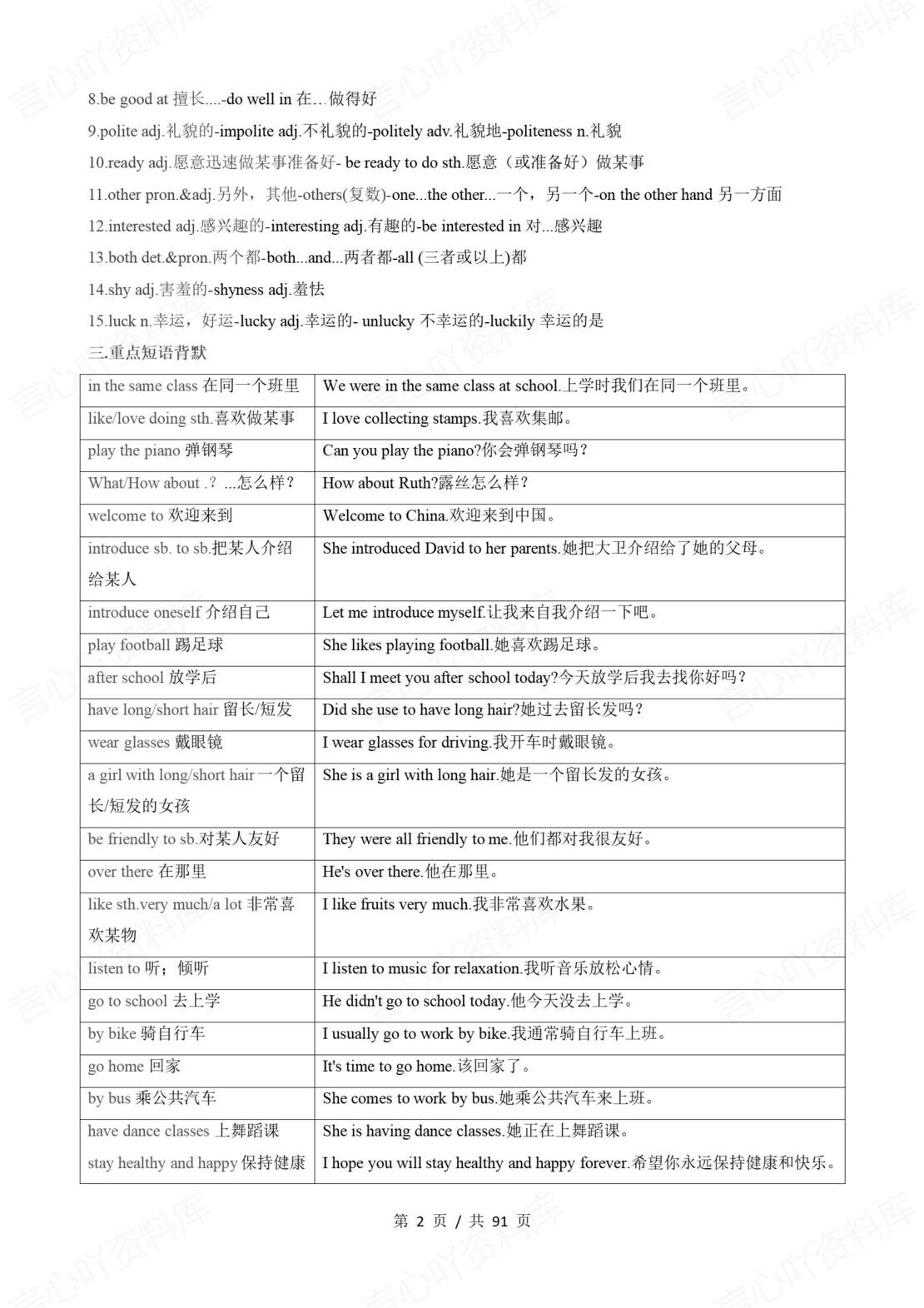 初中英语 | 新教材牛津译林版七年级上册单元知识梳理（背诵填空版）插图初中英语1