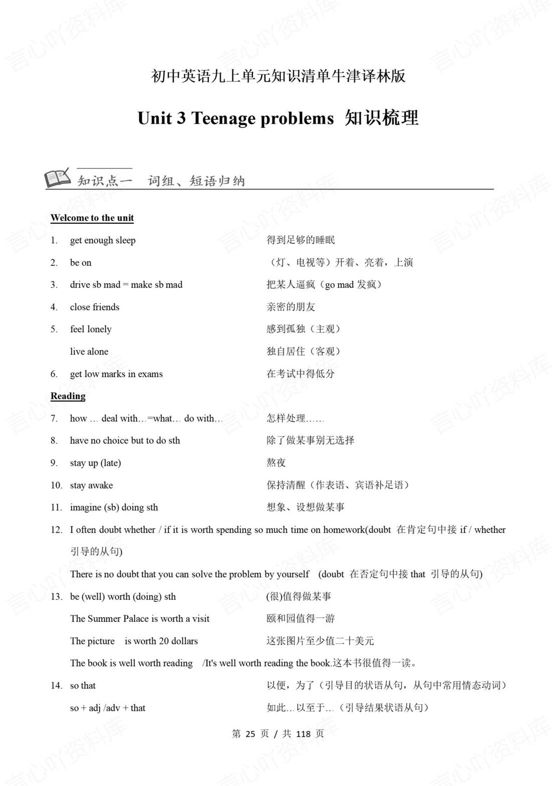 初中英语 | 牛津译林版九年级上册单元知识清单插图初中英语4