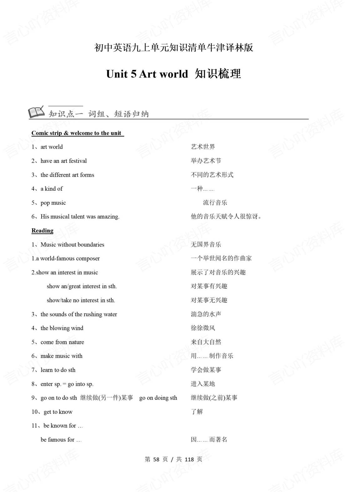 初中英语 | 牛津译林版九年级上册单元知识清单插图初中英语5