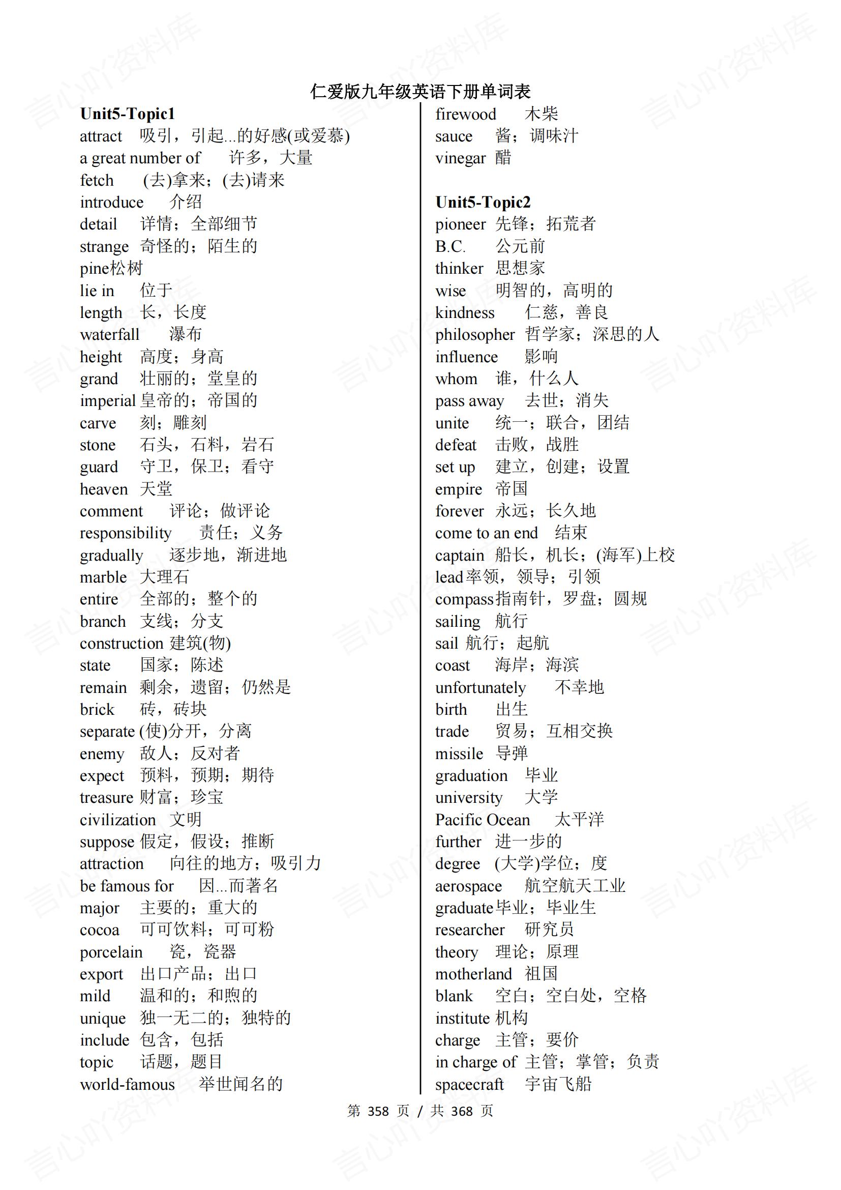 初中英语 | 仁爱科普版789年级单词总表词组句子背诵默写插图初中英语8