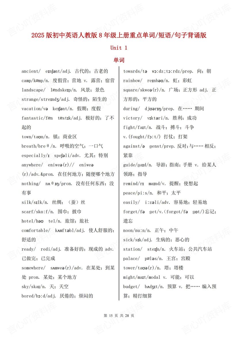 初中英语 | 新版人教版8上单词短语句子背诵默写清单插图初中英语6