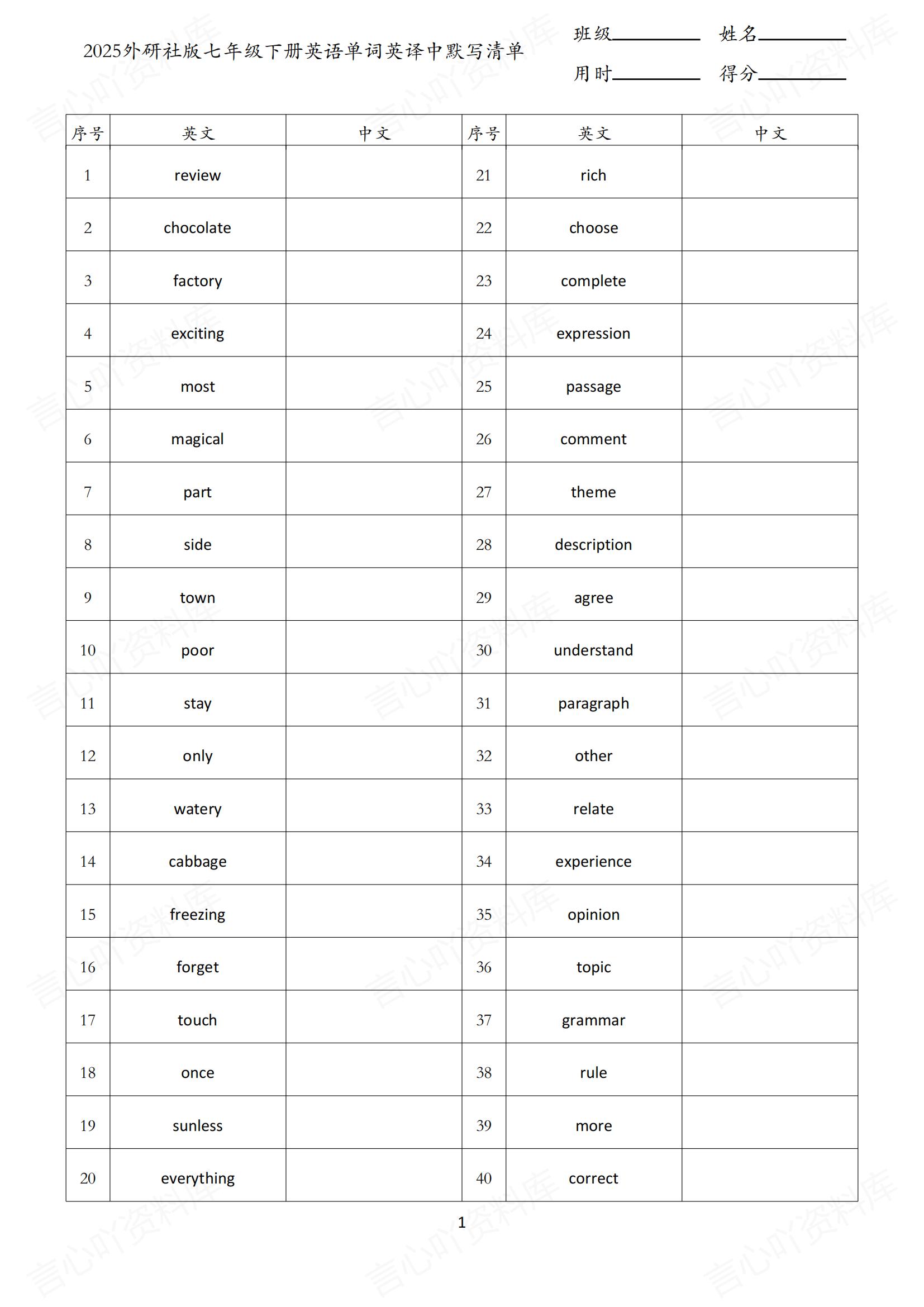 初中英语 | 新版外研版7下单词背诵中英默写清单插图初中英语2