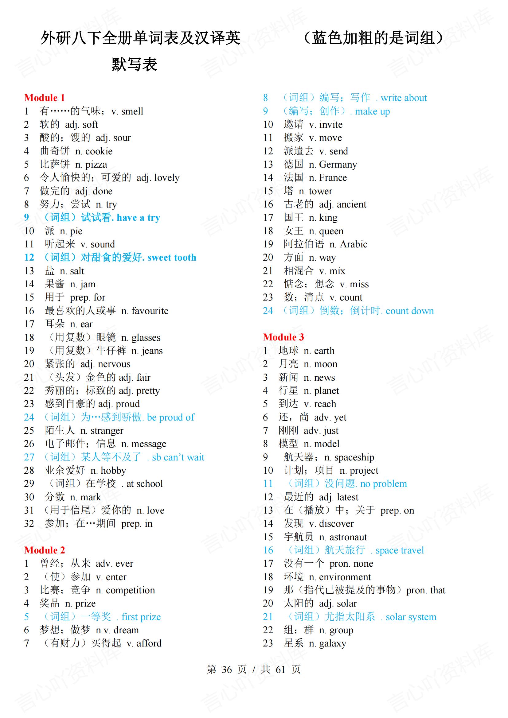 初中英语 | 外研版789年级单词总表背诵汉译英默写插图初中英语1