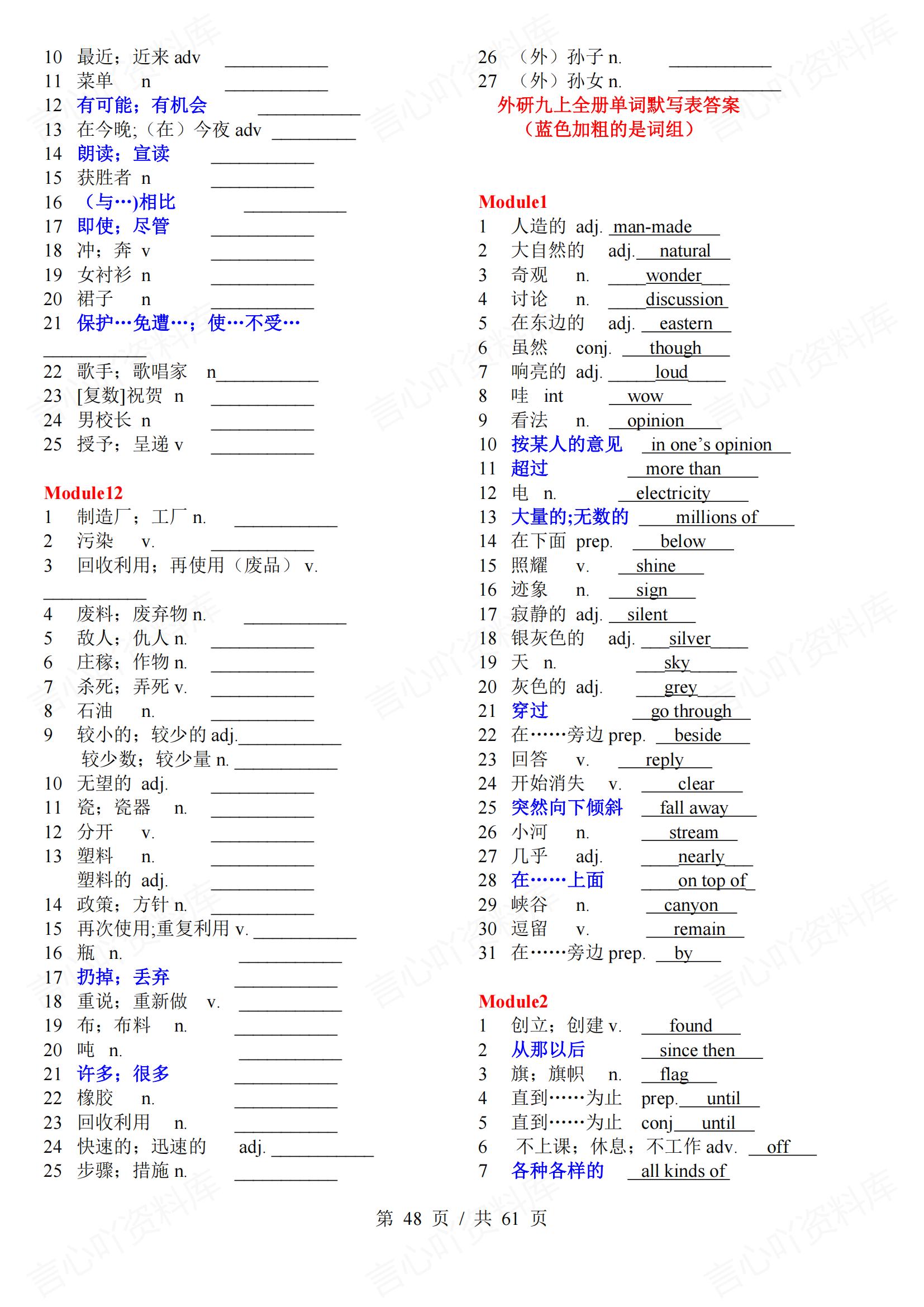 初中英语 | 外研版789年级单词总表背诵汉译英默写插图初中英语5