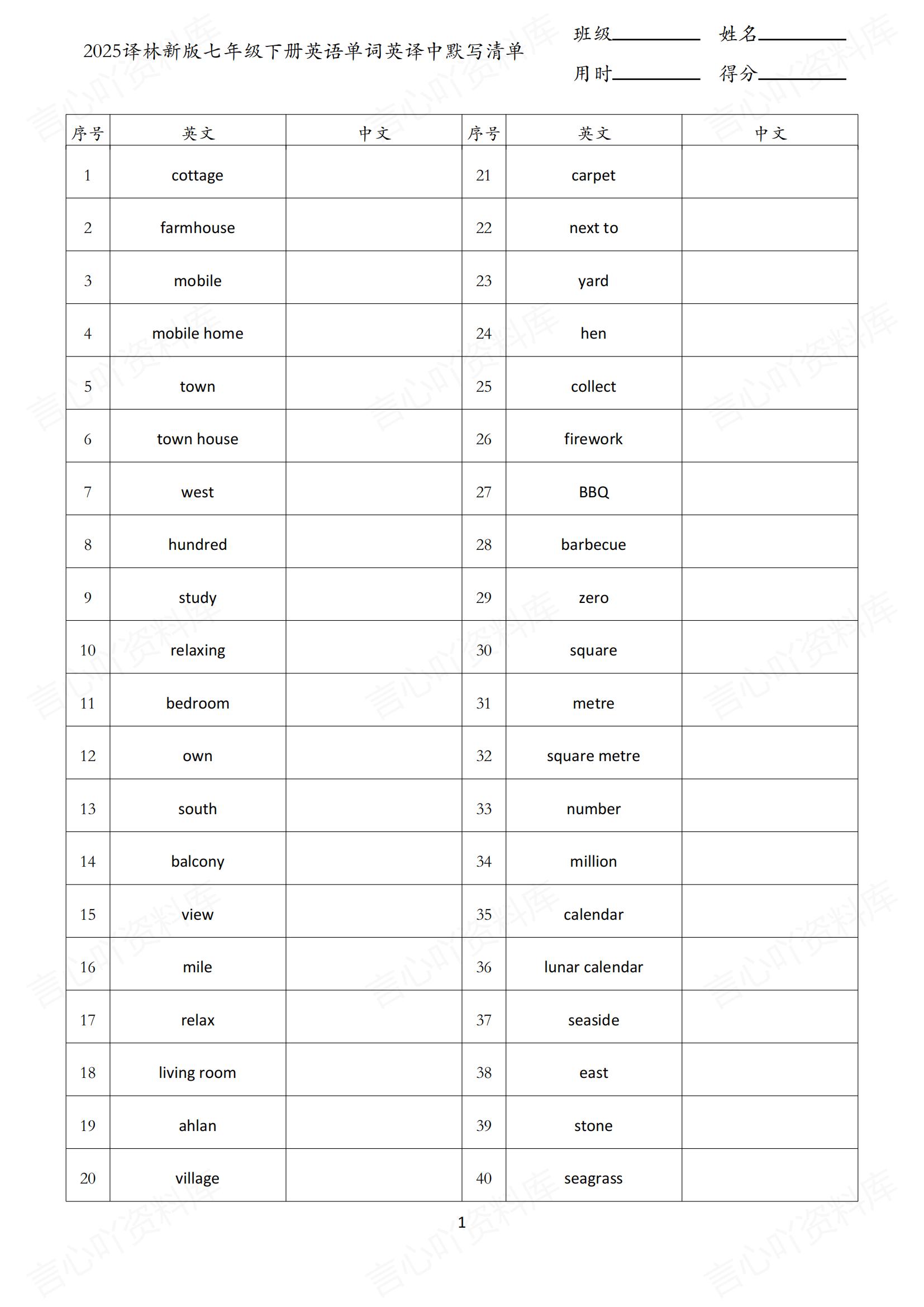 初中英语 | 新版译林版7下单词背诵中英默写清单插图初中英语2