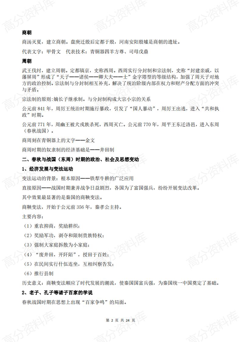 高中历史 | 高三一轮复习必修上下册复习要点插图高中历史1