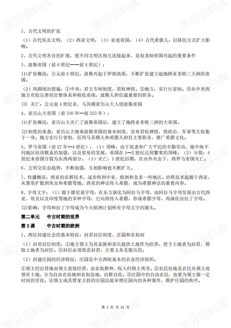 高中历史 | 高三一轮复习必修上下册复习要点插图高中历史4